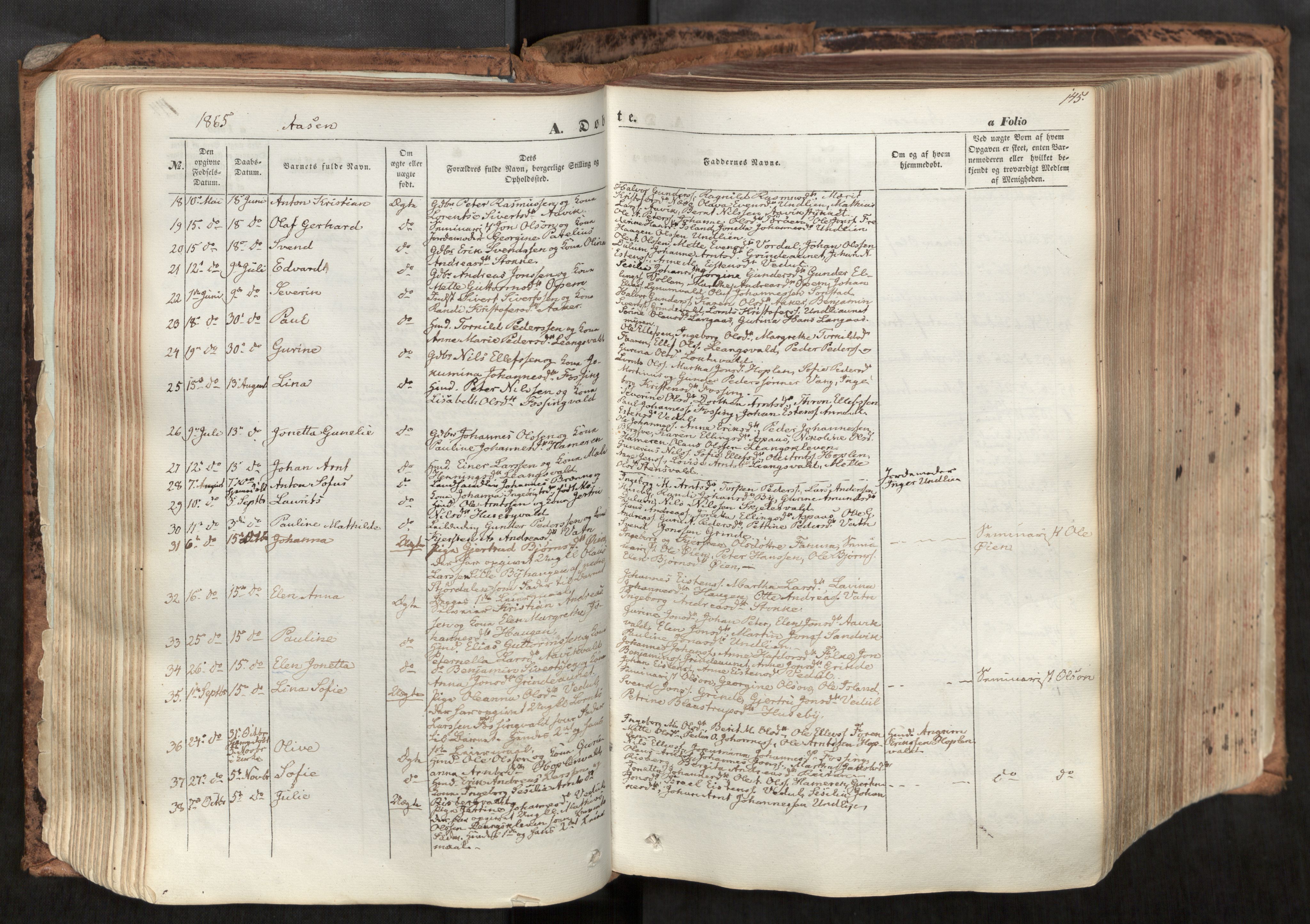 Ministerialprotokoller, klokkerbøker og fødselsregistre - Nord-Trøndelag, SAT/A-1458/713/L0116: Parish register (official) no. 713A07, 1850-1877, p. 145