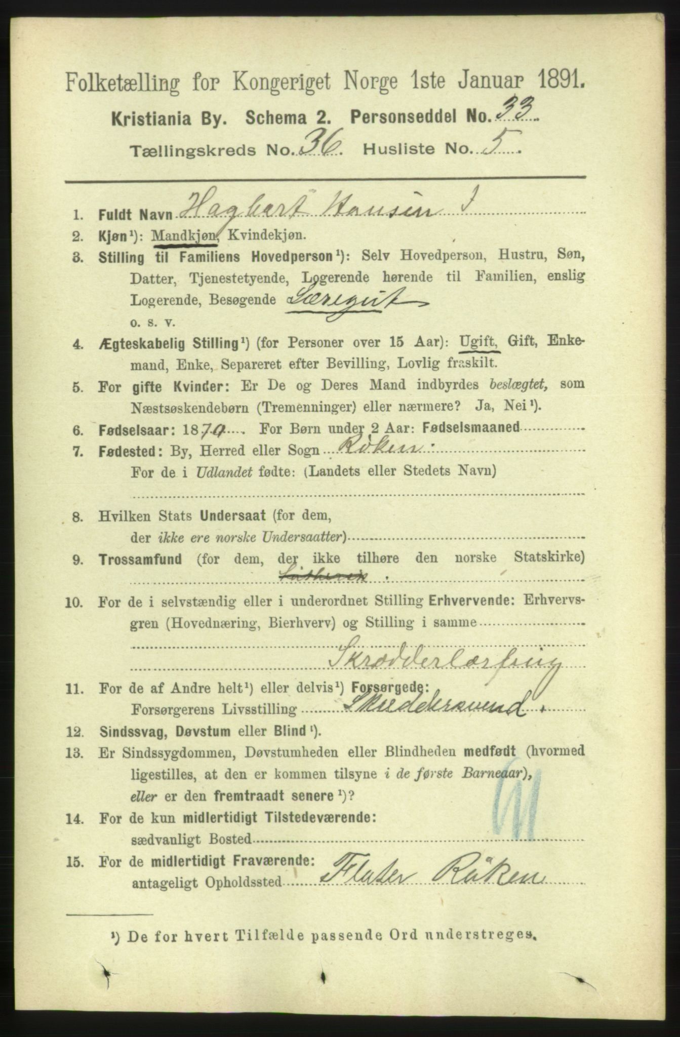 RA, 1891 census for 0301 Kristiania, 1891, p. 20135