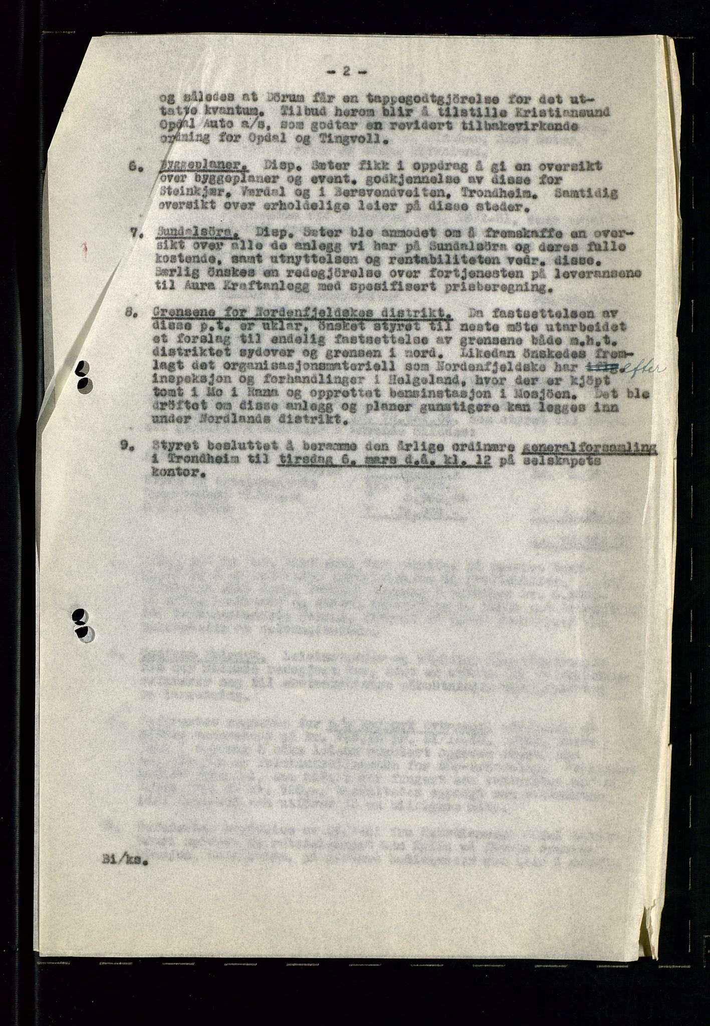 PA 1519 - Nordenfjeldske Oljeselskap, NOR A/S, AV/SAST-A-101924/A/L0001: Styreprotokoll, 1937-1962, p. 92