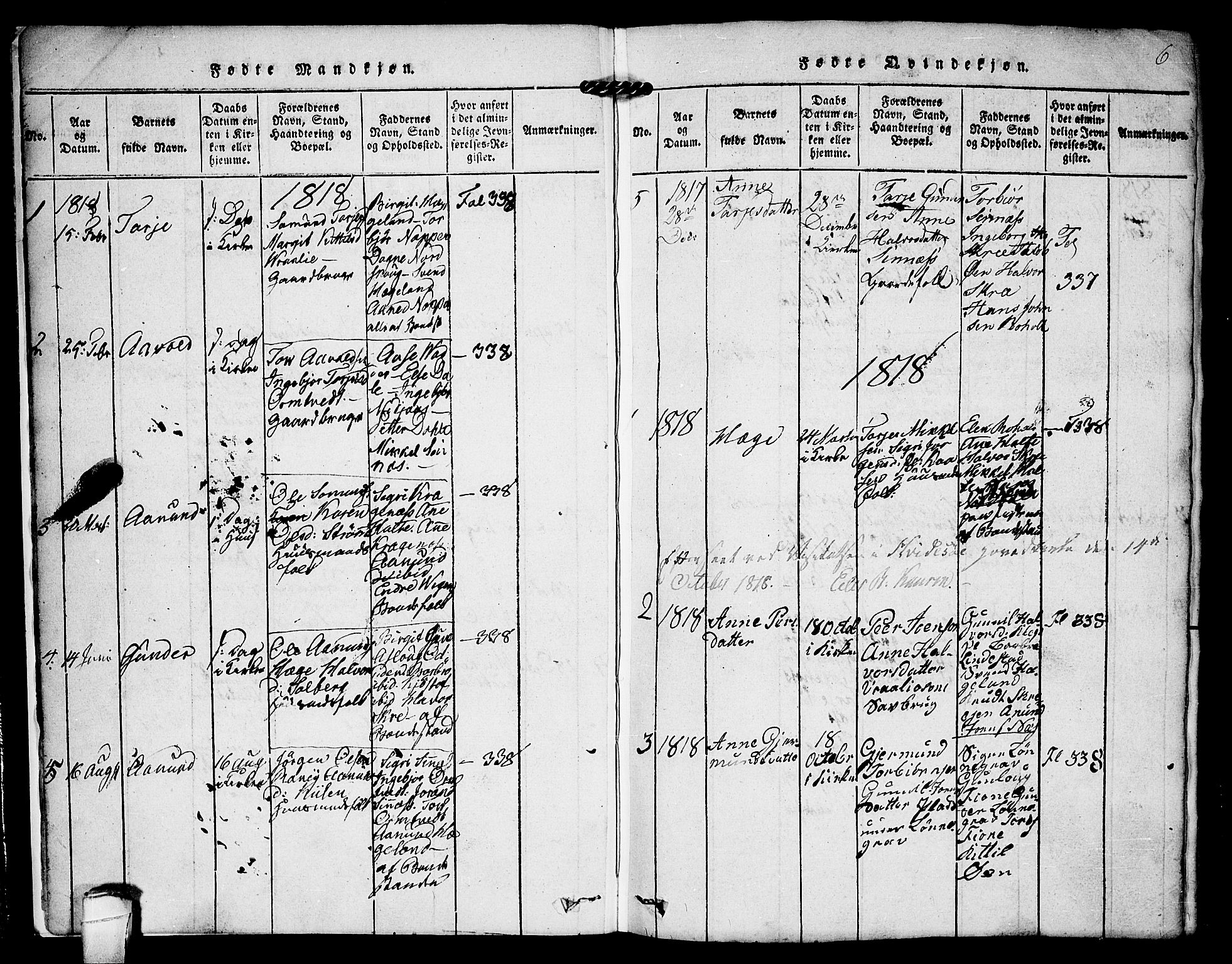 Kviteseid kirkebøker, SAKO/A-276/F/Fc/L0001: Parish register (official) no. III 1, 1815-1836, p. 6