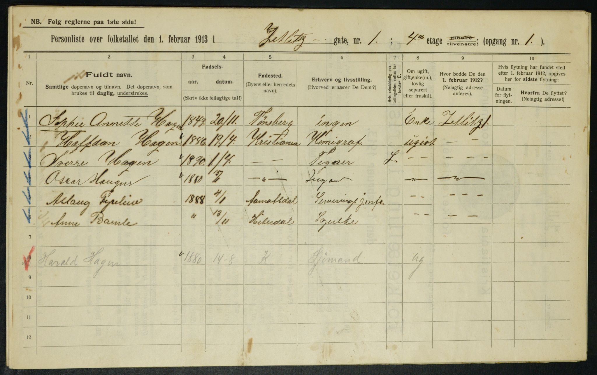 OBA, Municipal Census 1913 for Kristiania, 1913, p. 128509