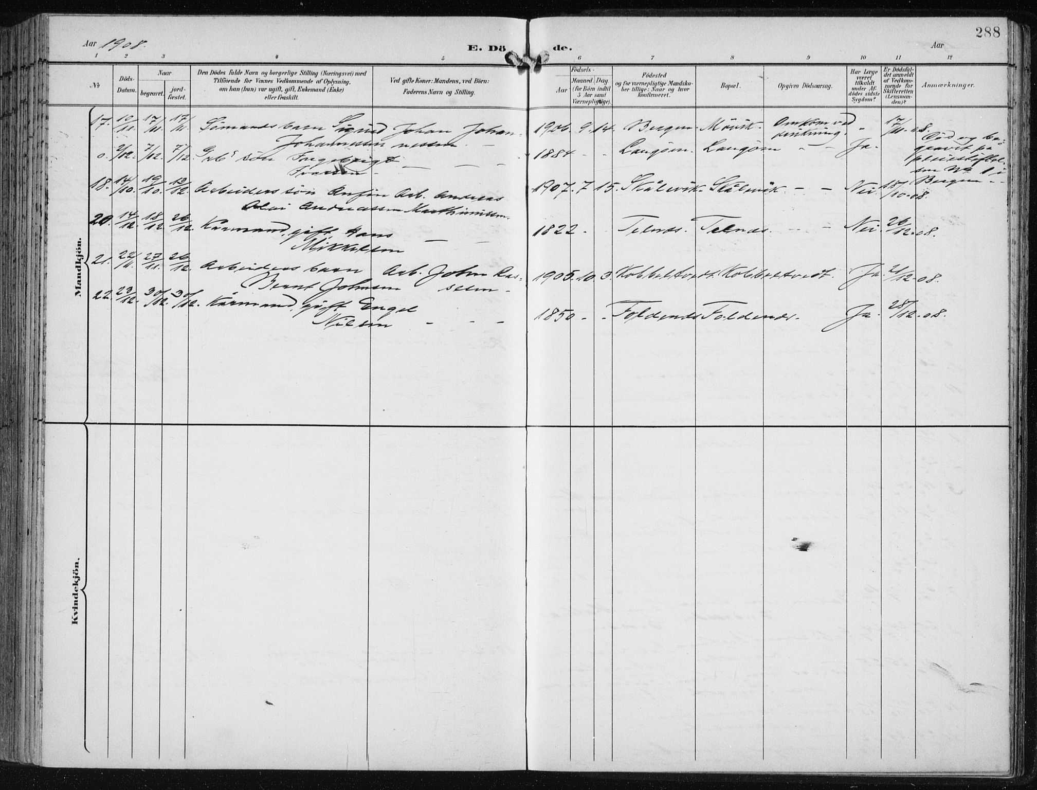 Fjell sokneprestembete, AV/SAB-A-75301/H/Haa: Parish register (official) no. A  9, 1899-1910, p. 288