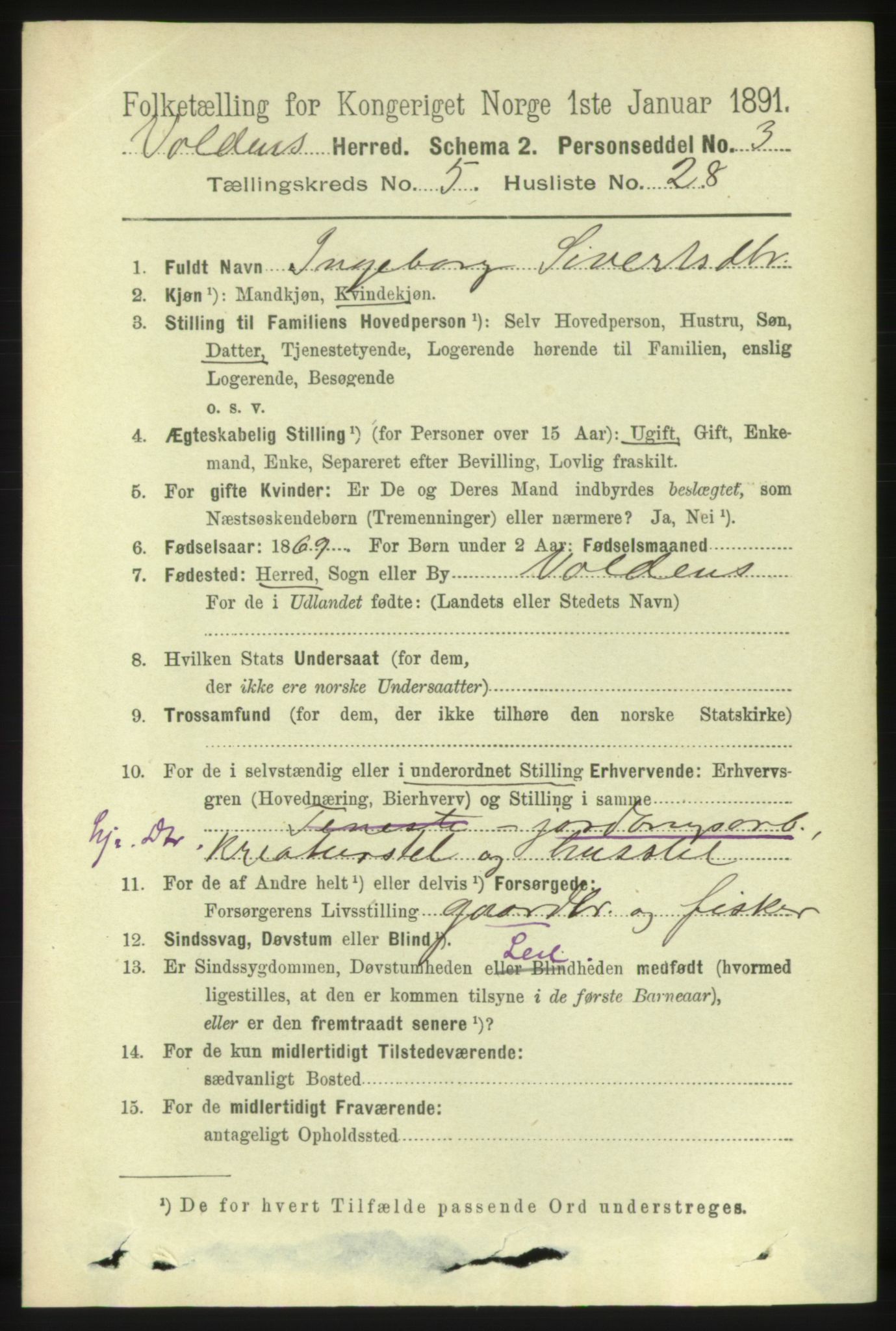 RA, 1891 census for 1519 Volda, 1891, p. 2472