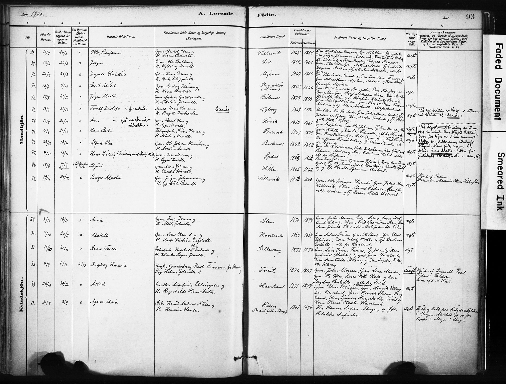 Gulen sokneprestembete, AV/SAB-A-80201/H/Haa/Haab/L0001: Parish register (official) no. B 1, 1881-1905, p. 93