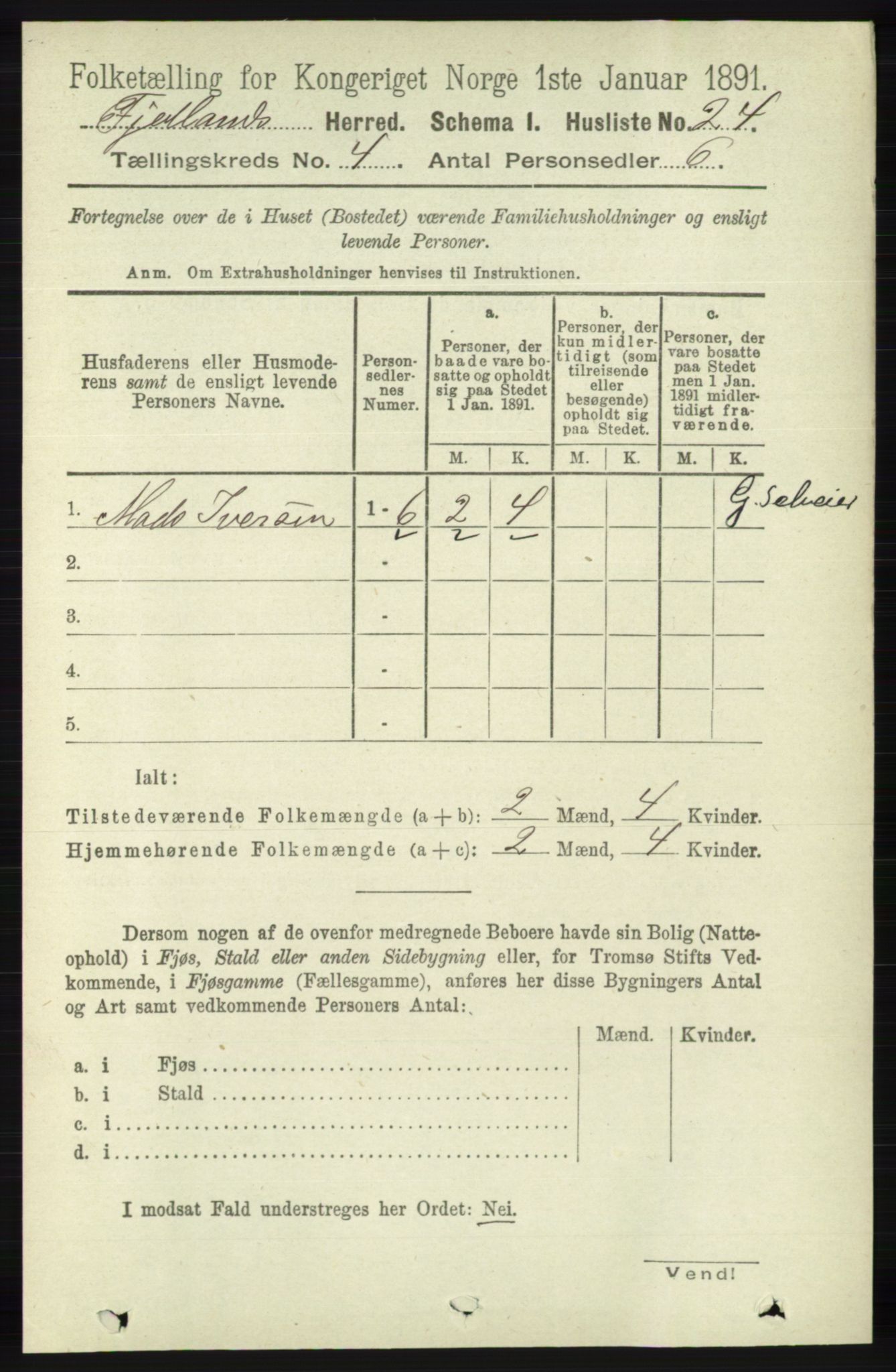 RA, 1891 census for 1036 Fjotland, 1891, p. 523