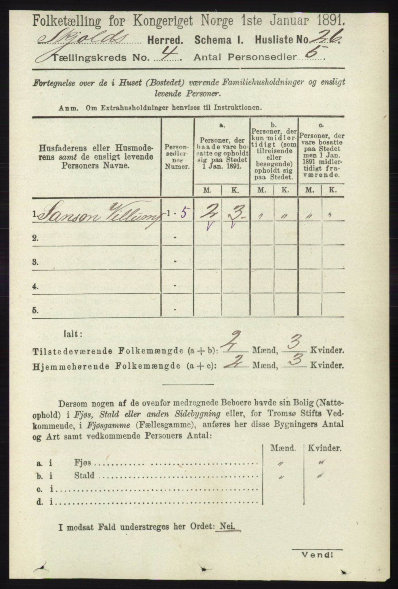 RA, 1891 census for 1154 Skjold, 1891, p. 536