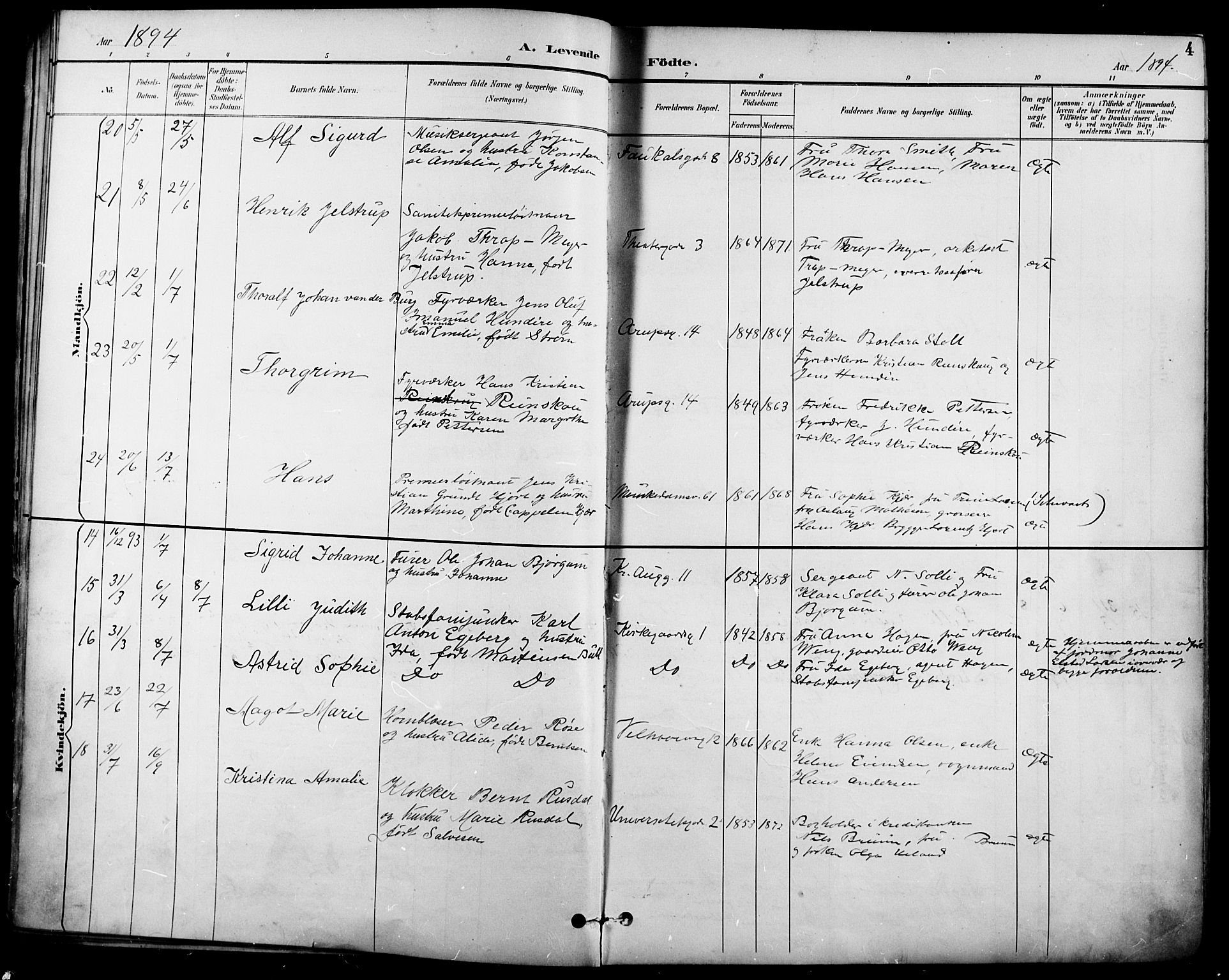Garnisonsmenigheten Kirkebøker, SAO/A-10846/F/Fa/L0013: Parish register (official) no. 13, 1894-1904, p. 4