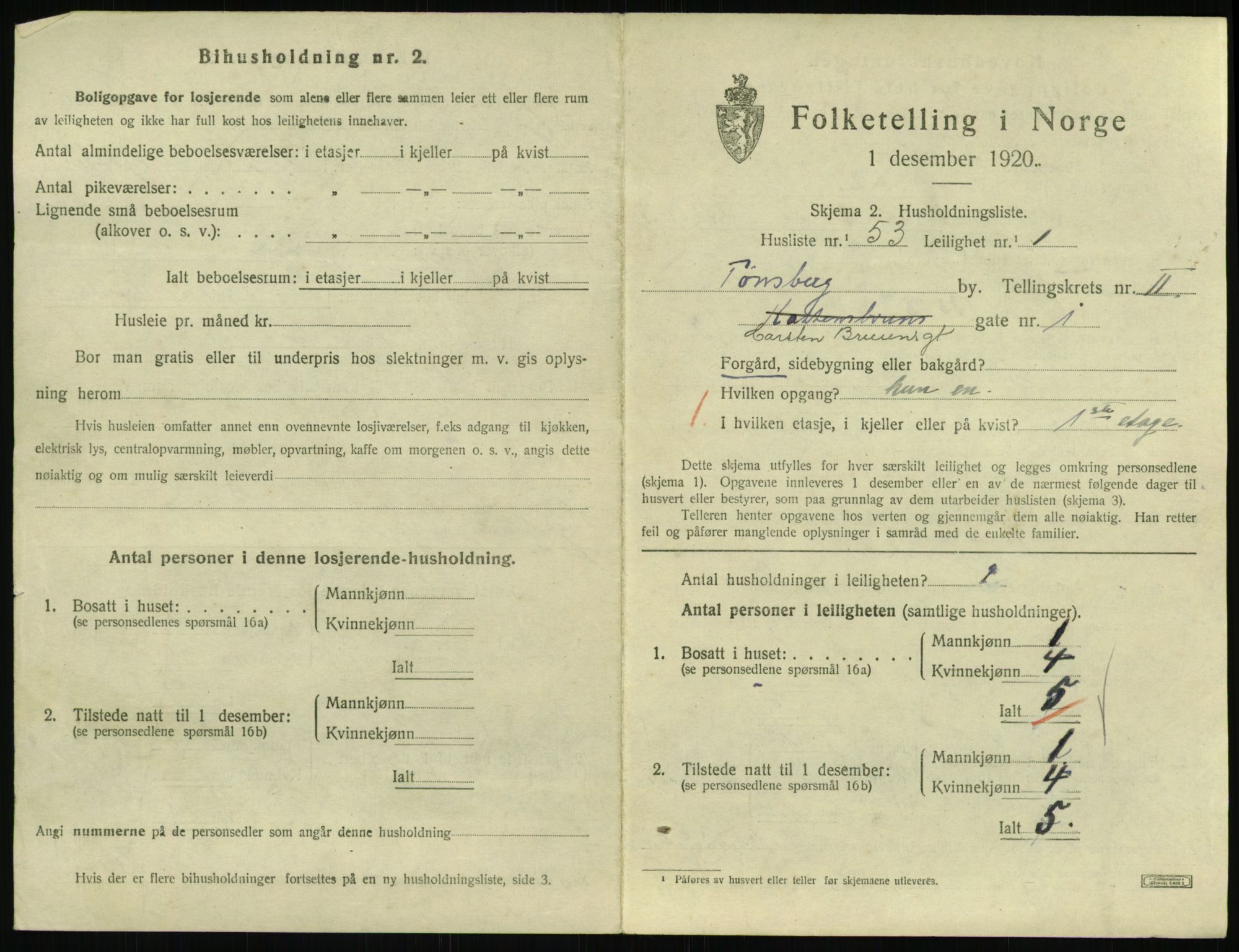 SAKO, 1920 census for Tønsberg, 1920, p. 3005