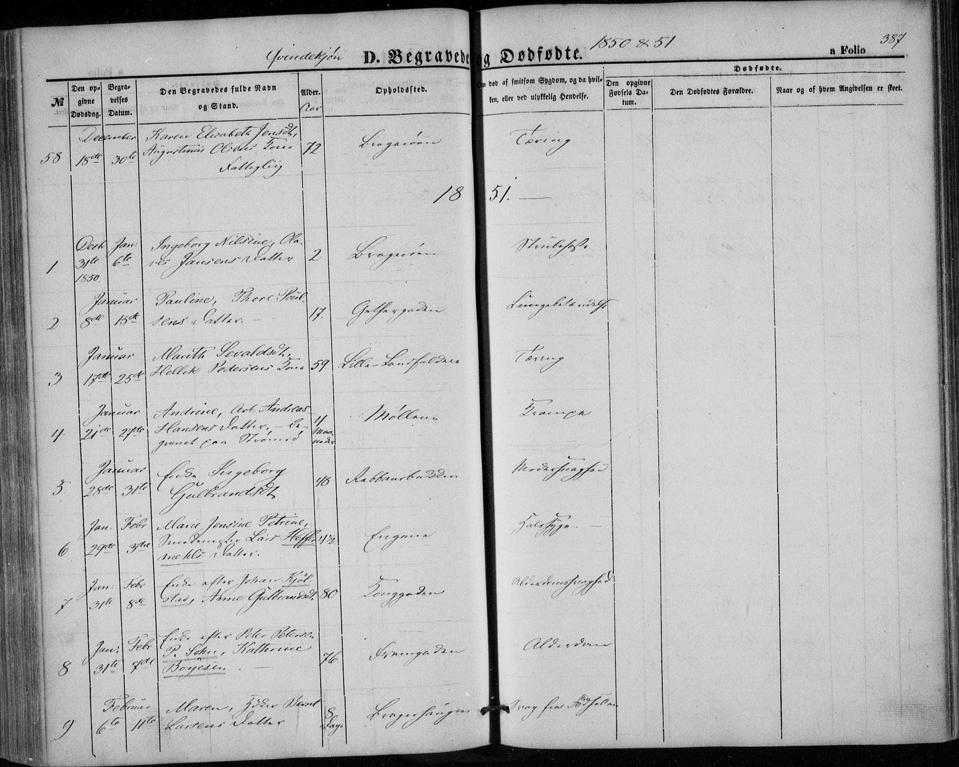 Bragernes kirkebøker, AV/SAKO-A-6/F/Fb/L0002: Parish register (official) no. II 2, 1848-1859, p. 387