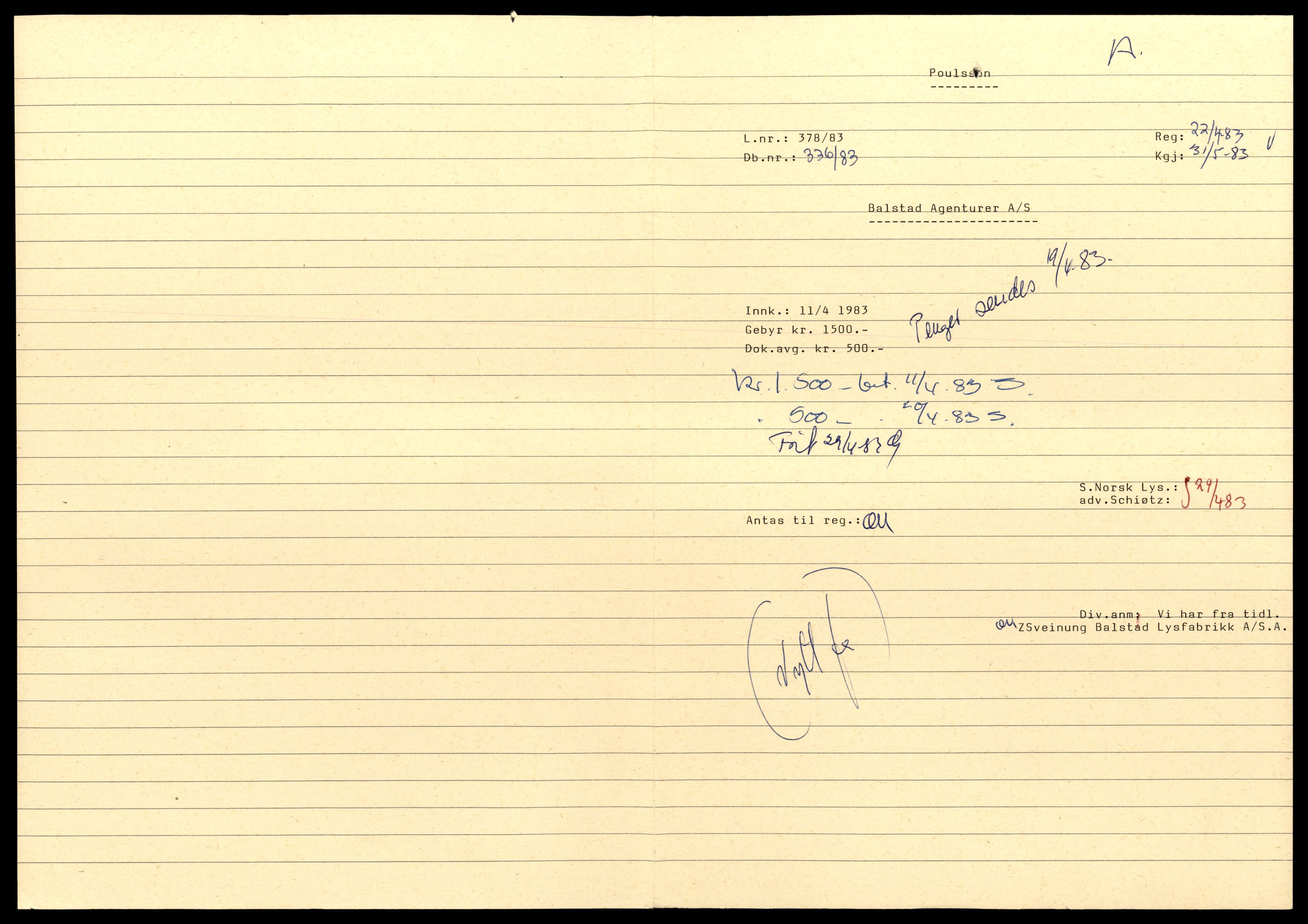 Asker og Bærum tingrett, AV/SAT-A-10379/K/Kb/Kbb/L0009: Aksjeselskap i Asker, Bals - Be, 1947-1989, p. 1