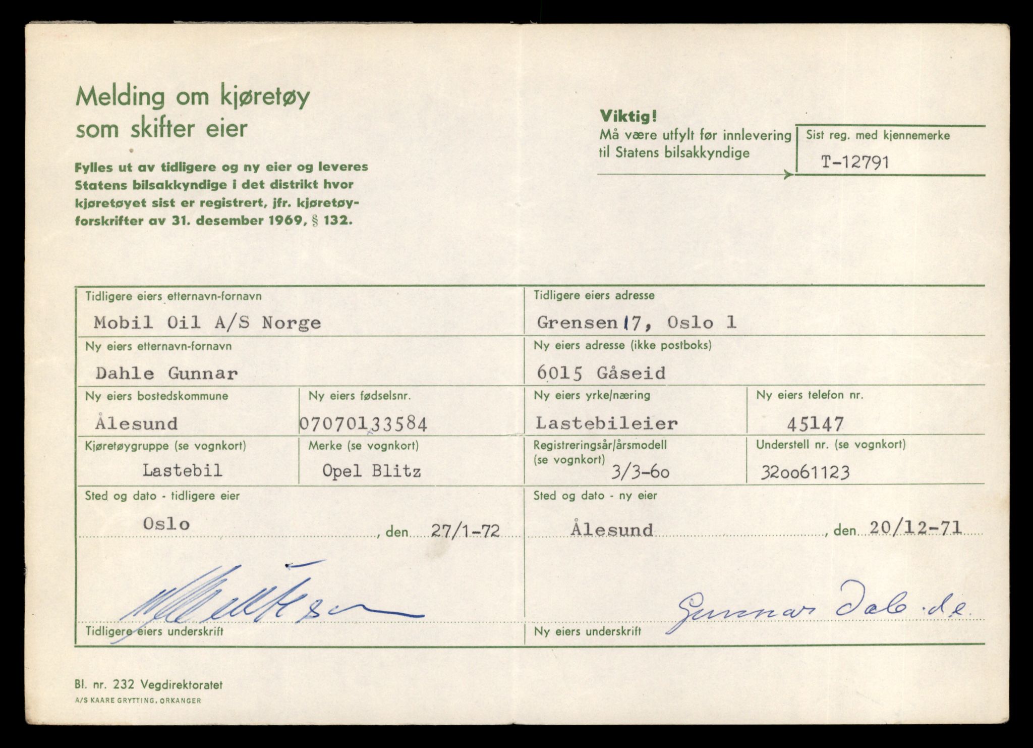 Møre og Romsdal vegkontor - Ålesund trafikkstasjon, AV/SAT-A-4099/F/Fe/L0035: Registreringskort for kjøretøy T 12653 - T 12829, 1927-1998, p. 2324