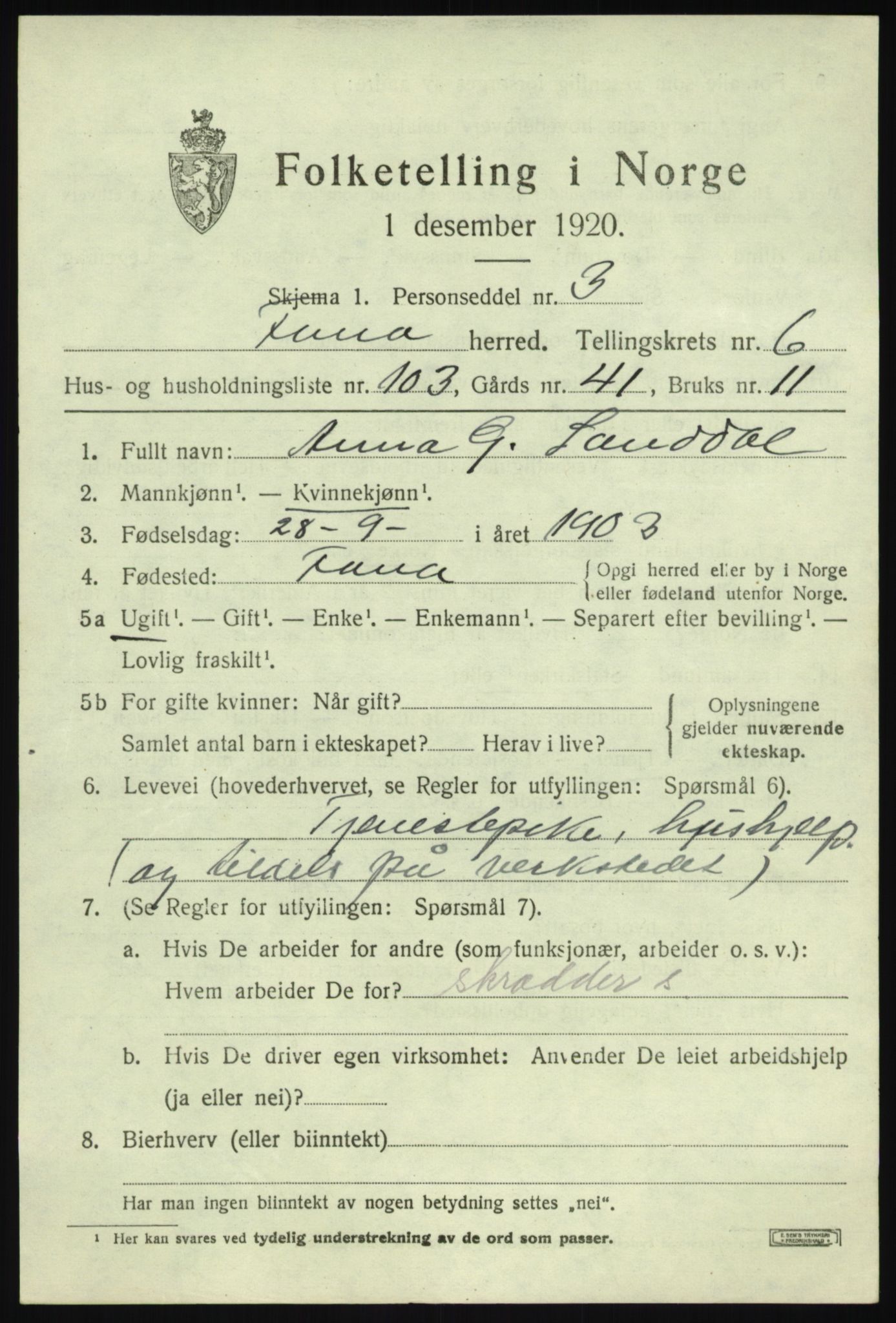 SAB, 1920 census for Fana, 1920, p. 12061