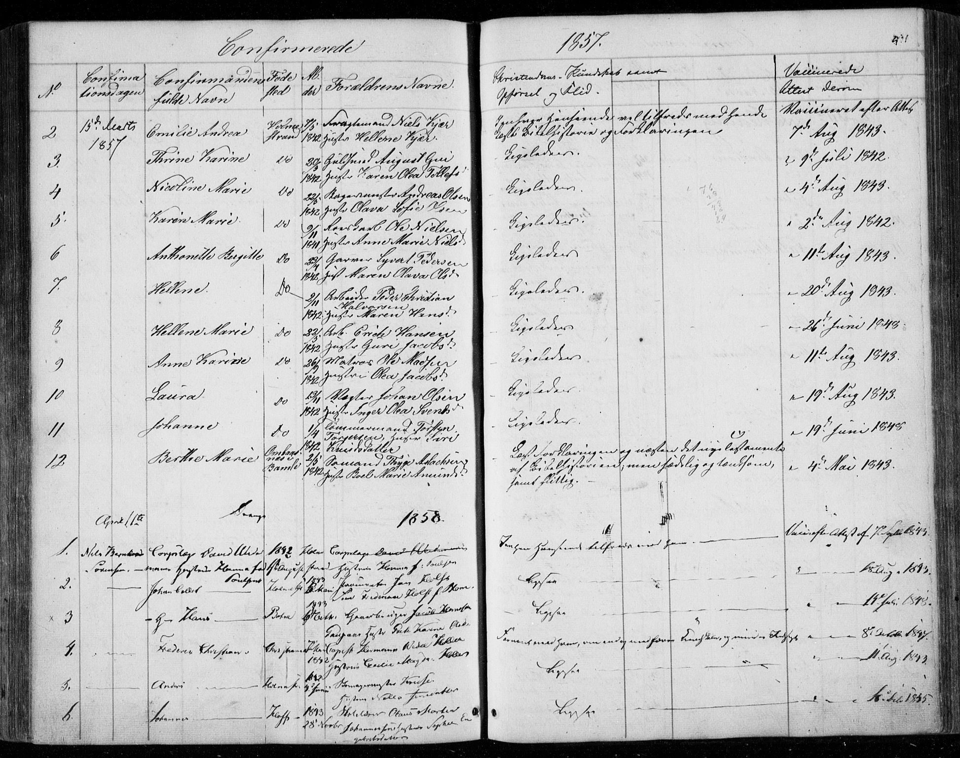 Holmestrand kirkebøker, AV/SAKO-A-346/F/Fa/L0002: Parish register (official) no. 2, 1840-1866, p. 431