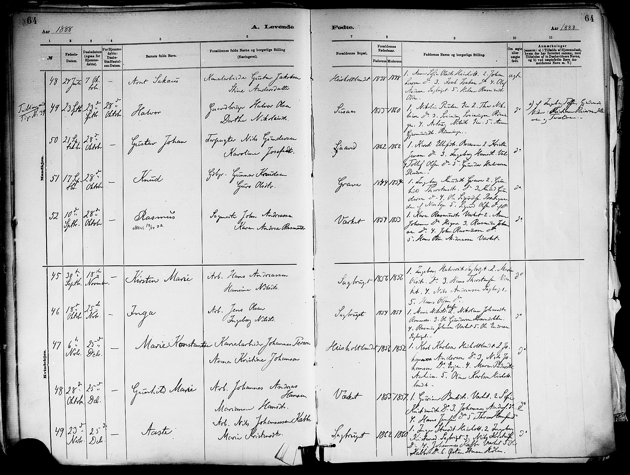 Holla kirkebøker, AV/SAKO-A-272/F/Fa/L0008: Parish register (official) no. 8, 1882-1897, p. 64