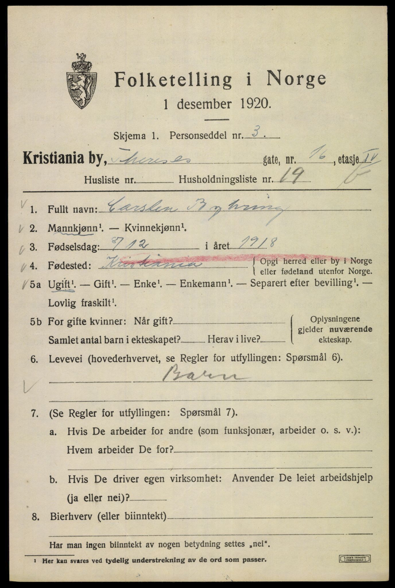 SAO, 1920 census for Kristiania, 1920, p. 567431