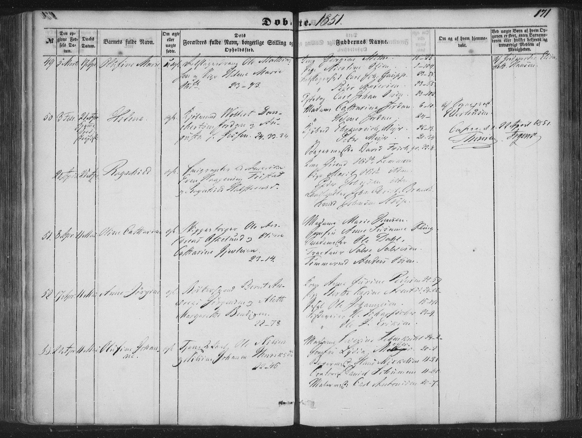 Korskirken sokneprestembete, AV/SAB-A-76101/H/Haa/L0017: Parish register (official) no. B 3, 1851-1857, p. 171