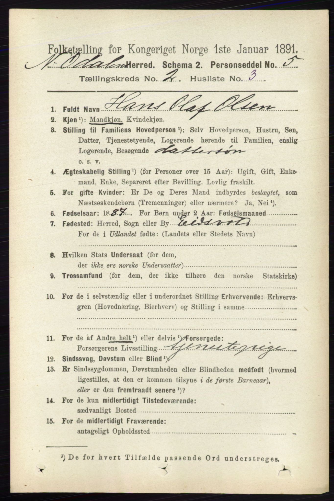 RA, 1891 census for 0418 Nord-Odal, 1891, p. 450