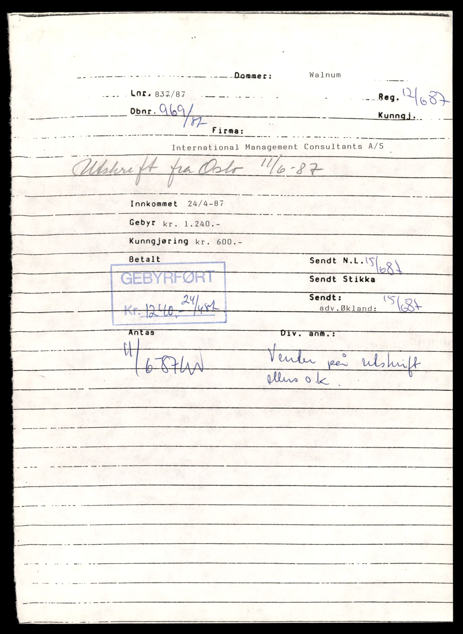 Asker og Bærum tingrett, SAT/A-10379/K/Kb/Kbb/L0097: Aksjeselskap og andelslag i Bærum, International M - Jac, 1944-1991, p. 1