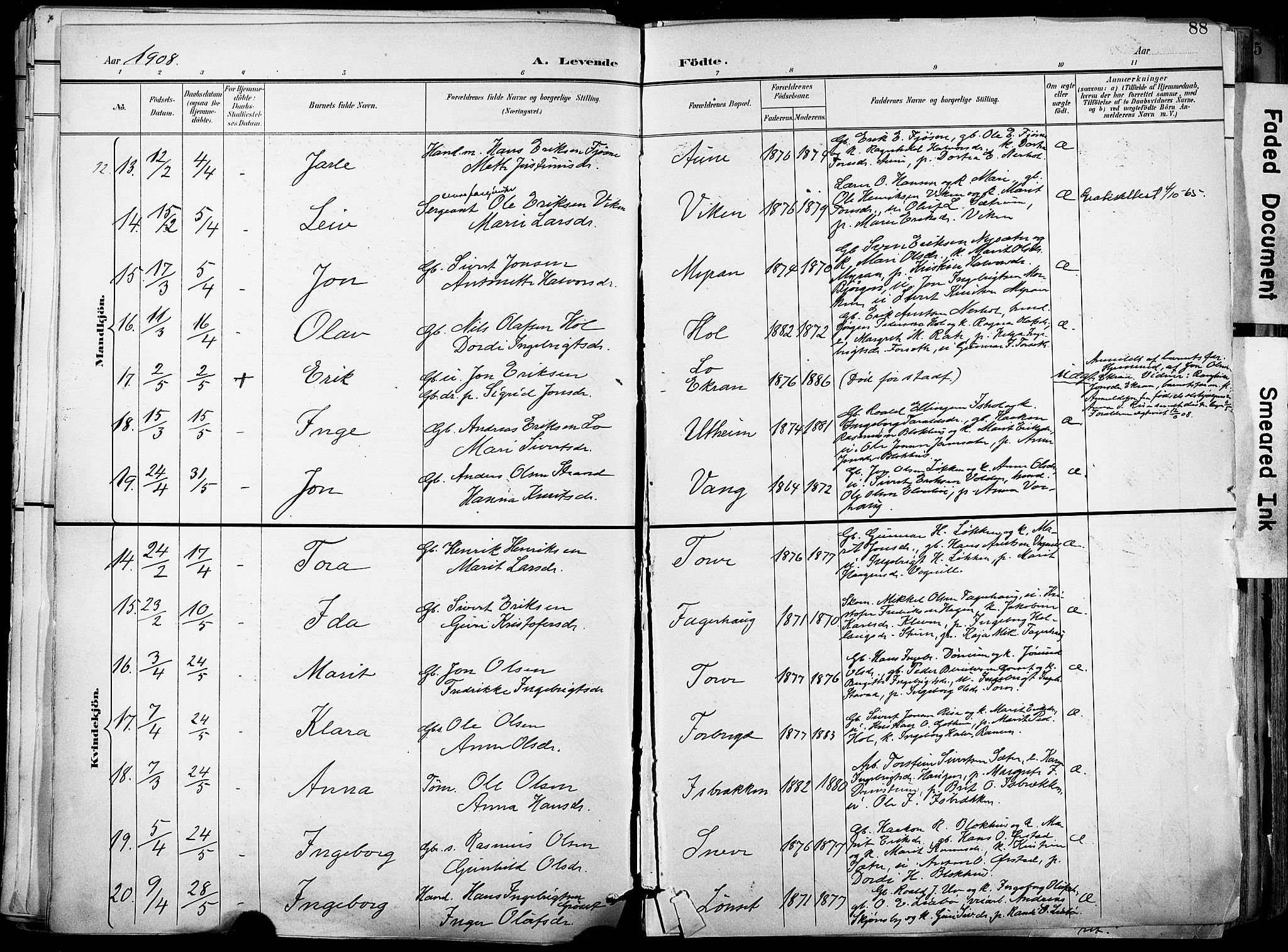 Ministerialprotokoller, klokkerbøker og fødselsregistre - Sør-Trøndelag, AV/SAT-A-1456/678/L0902: Parish register (official) no. 678A11, 1895-1911, p. 88