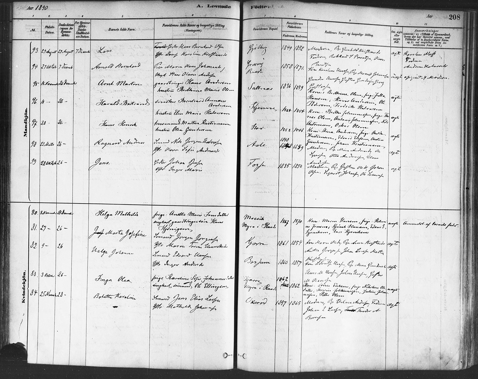 Onsøy prestekontor Kirkebøker, SAO/A-10914/F/Fa/L0005: Parish register (official) no. I 5, 1878-1898, p. 208