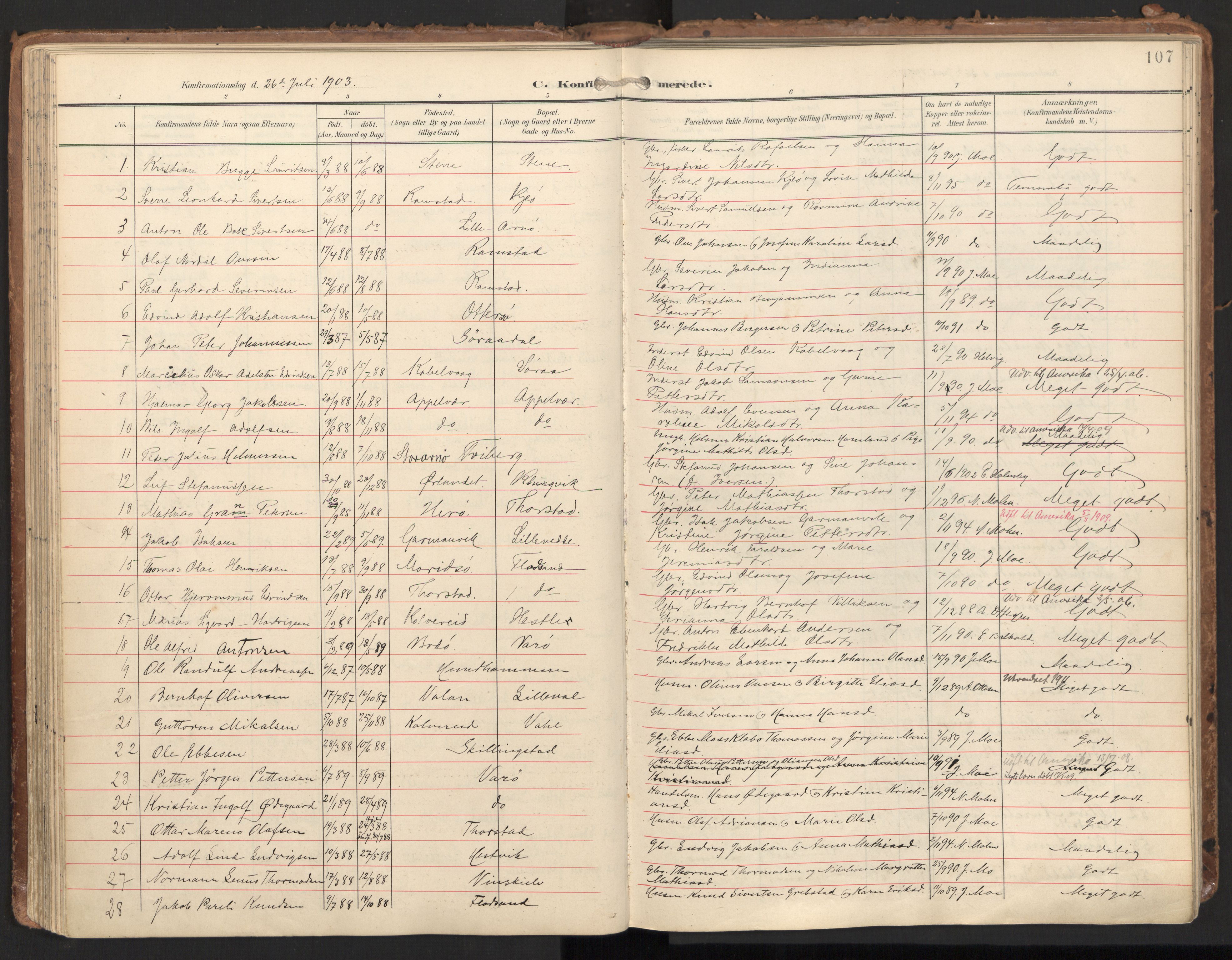 Ministerialprotokoller, klokkerbøker og fødselsregistre - Nord-Trøndelag, AV/SAT-A-1458/784/L0677: Parish register (official) no. 784A12, 1900-1920, p. 107