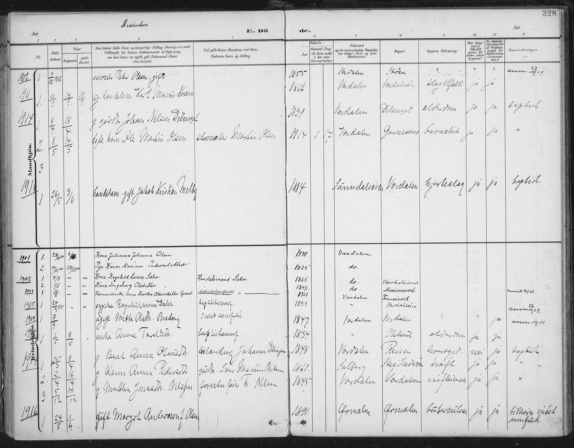Ministerialprotokoller, klokkerbøker og fødselsregistre - Nord-Trøndelag, SAT/A-1458/723/L0246: Parish register (official) no. 723A15, 1900-1917, p. 328