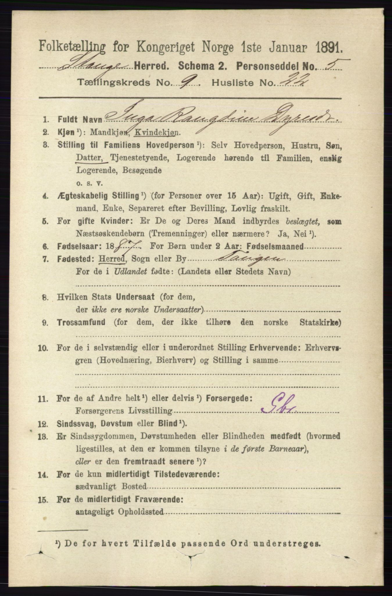 RA, 1891 census for 0417 Stange, 1891, p. 6181