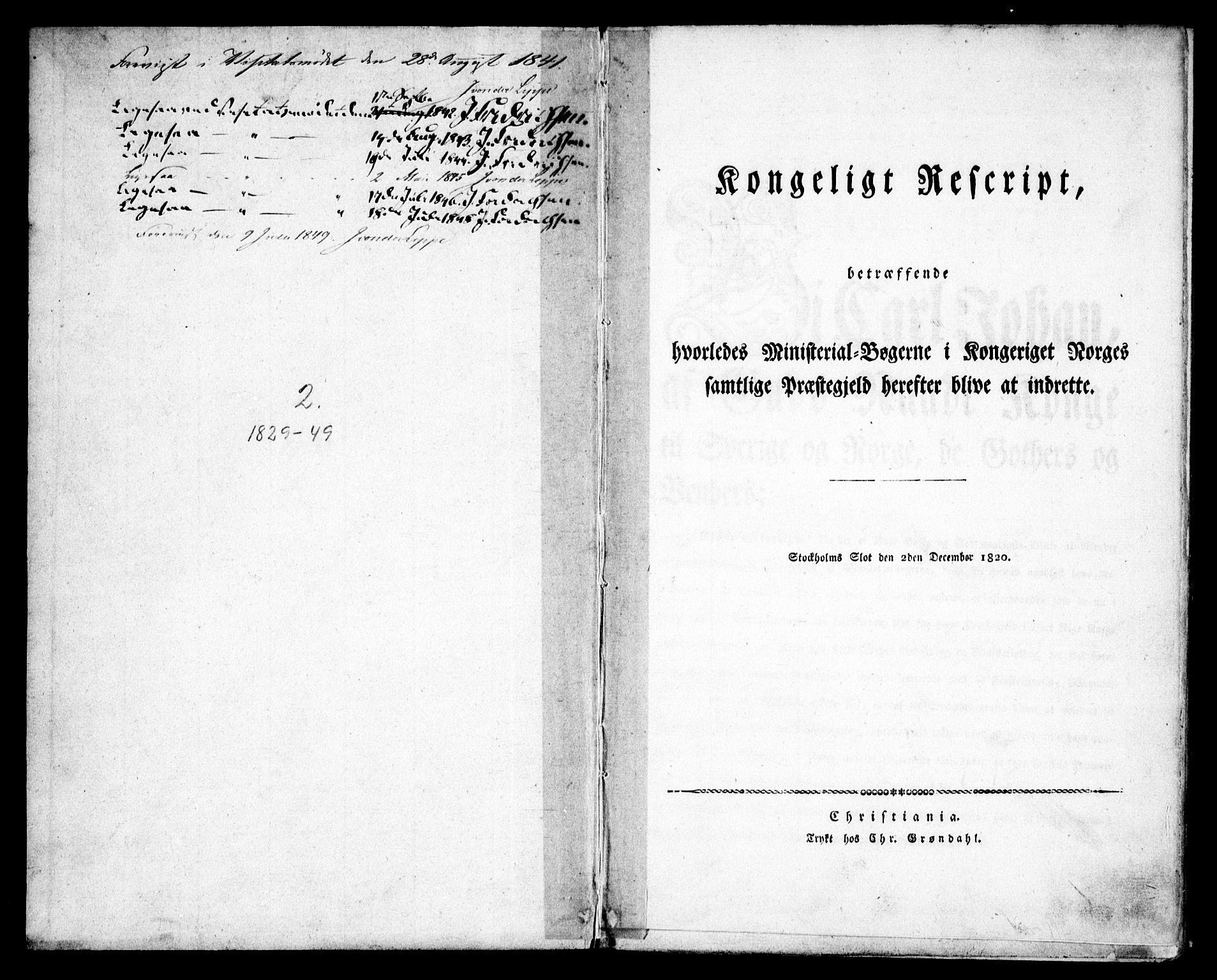 Birkenes sokneprestkontor, AV/SAK-1111-0004/F/Fa/L0001: Parish register (official) no. A 1, 1829-1849