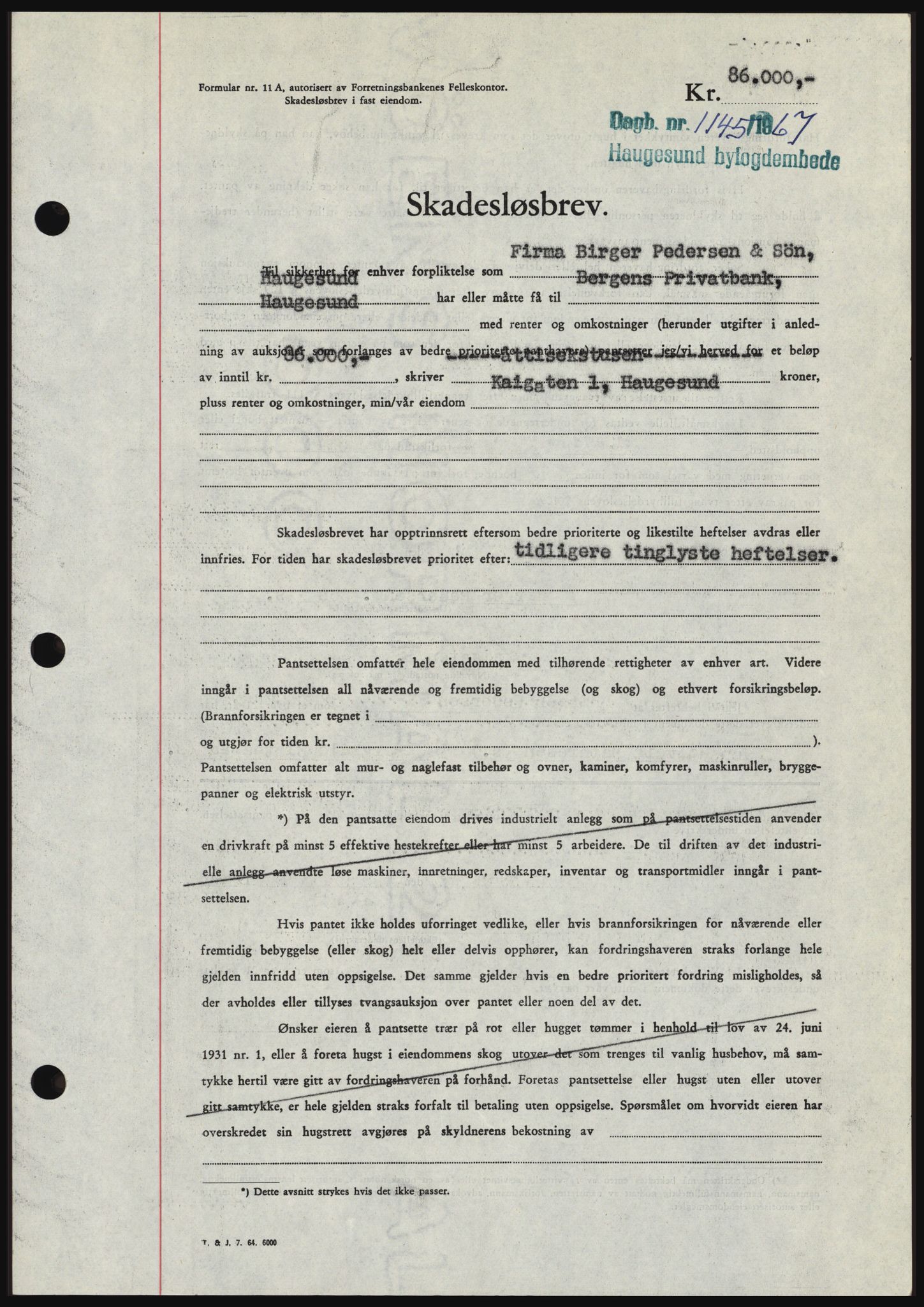 Haugesund tingrett, SAST/A-101415/01/II/IIC/L0056: Mortgage book no. B 56, 1966-1967, Diary no: : 1145/1967