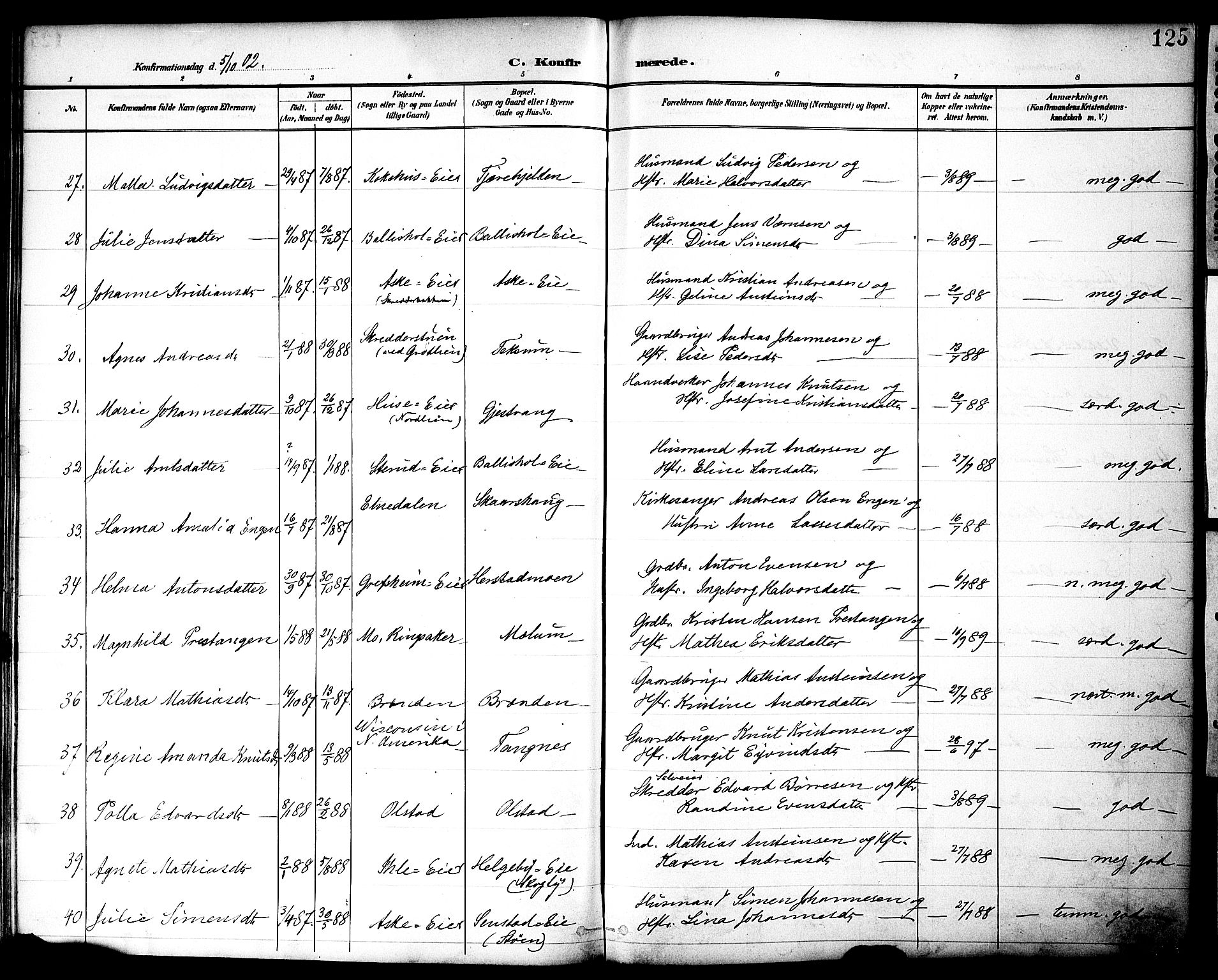 Nes prestekontor, Hedmark, AV/SAH-PREST-020/K/Ka/L0010: Parish register (official) no. 10, 1887-1905, p. 125