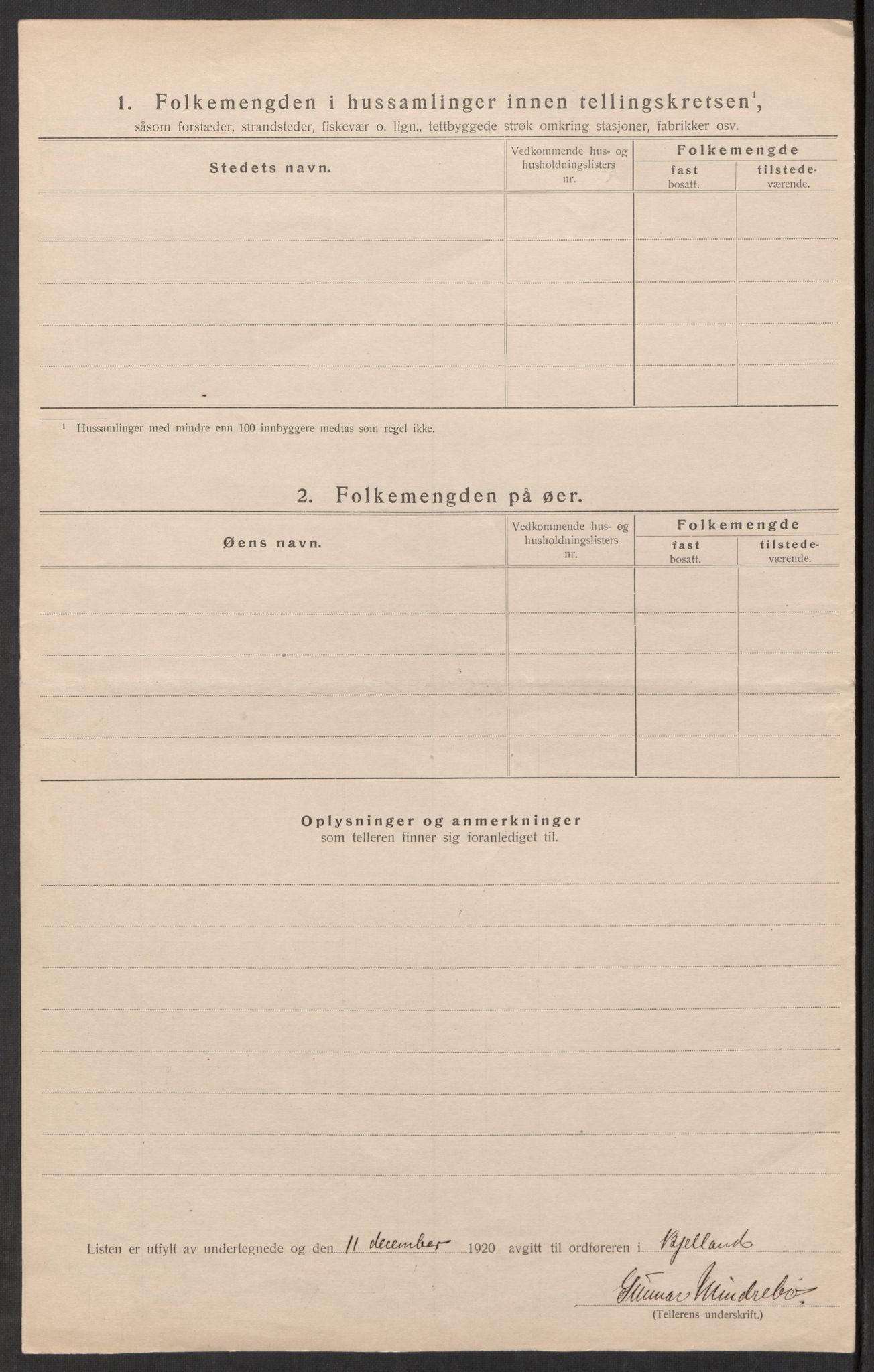 SAK, 1920 census for Bjelland, 1920, p. 28