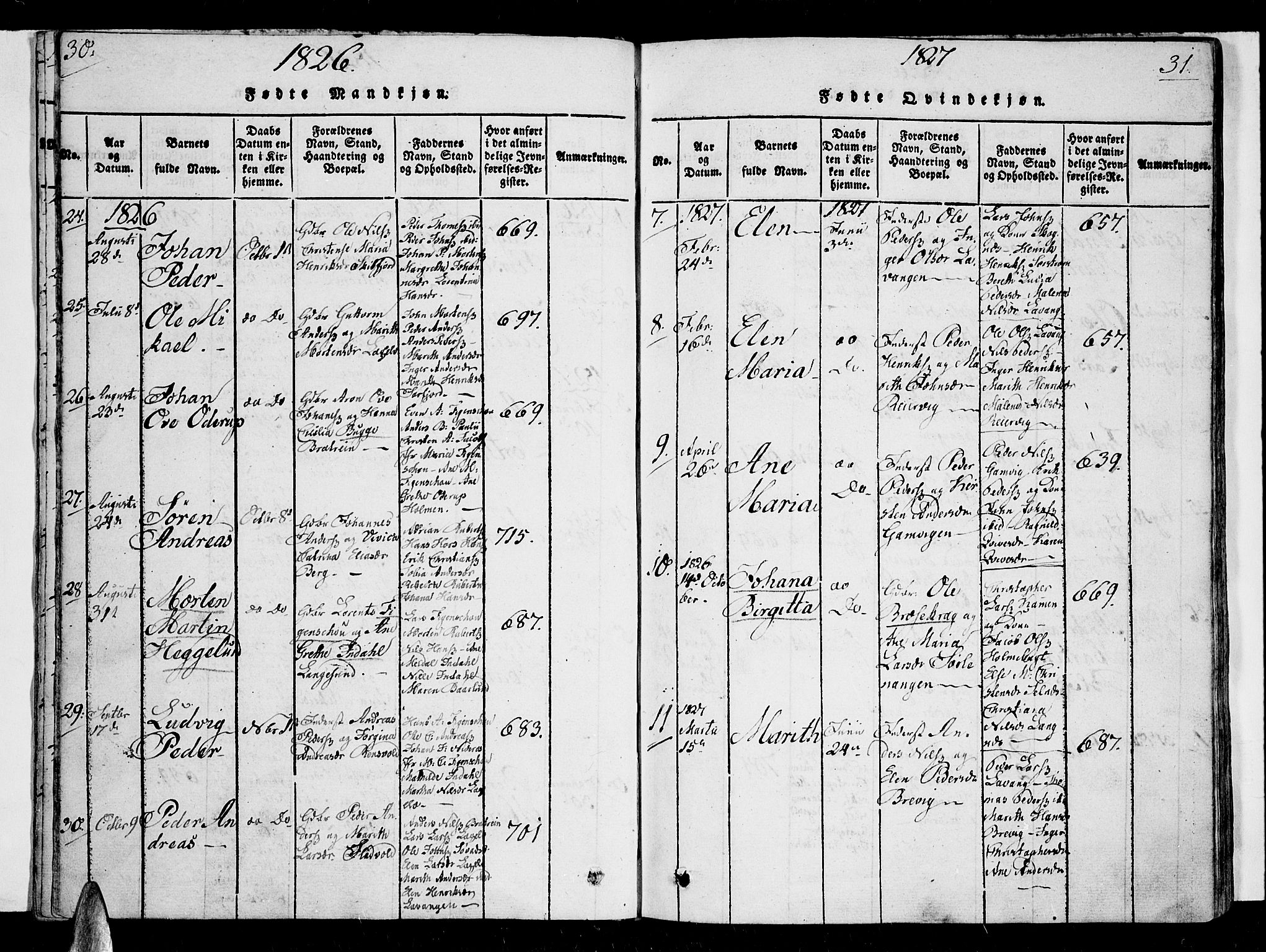 Karlsøy sokneprestembete, AV/SATØ-S-1299/H/Ha/Haa/L0002kirke: Parish register (official) no. 2, 1823-1842, p. 30-31