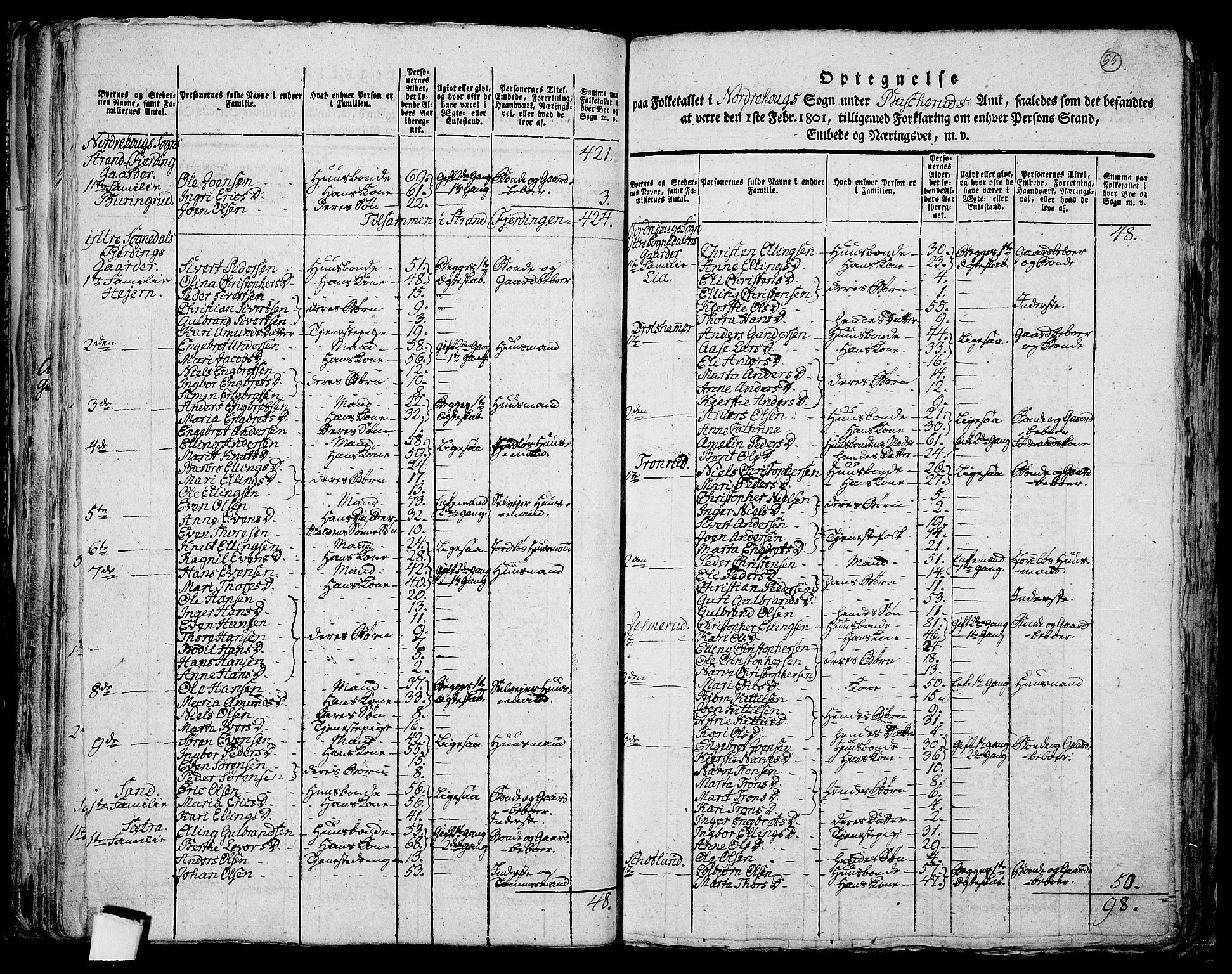 RA, 1801 census for 0613P Norderhov, 1801, p. 54b-55a