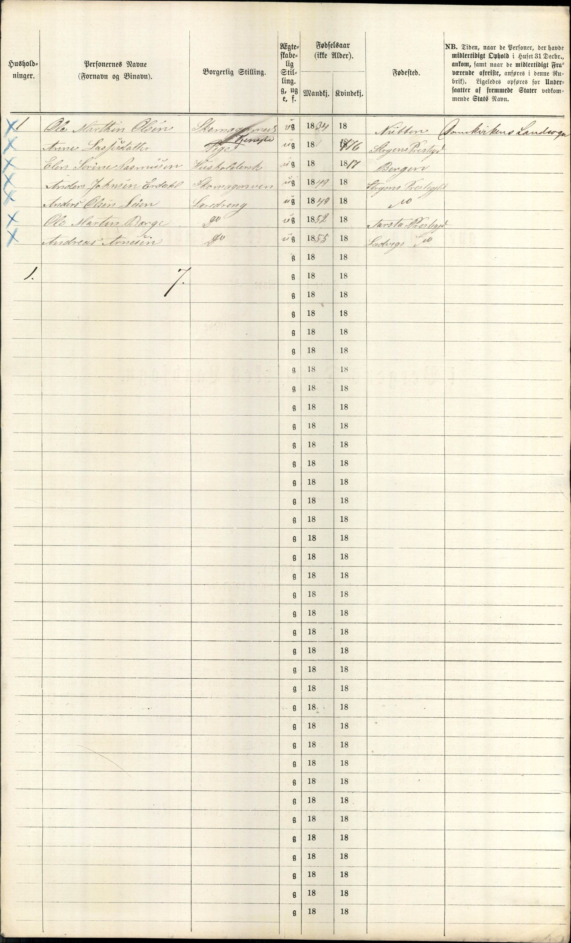 RA, 1870 census for 1301 Bergen, 1870