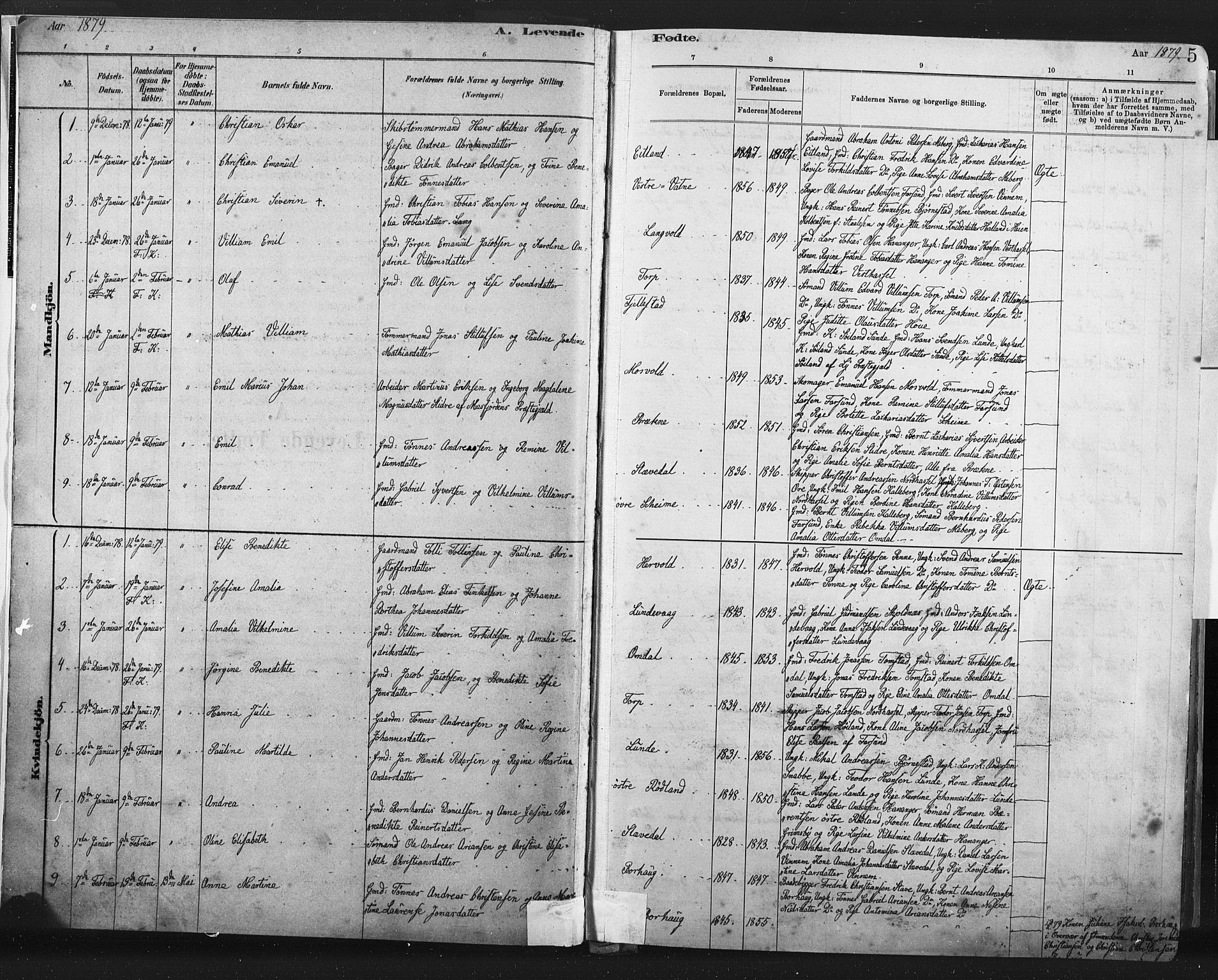 Lista sokneprestkontor, AV/SAK-1111-0027/F/Fa/L0012: Parish register (official) no. A 12, 1879-1903, p. 5