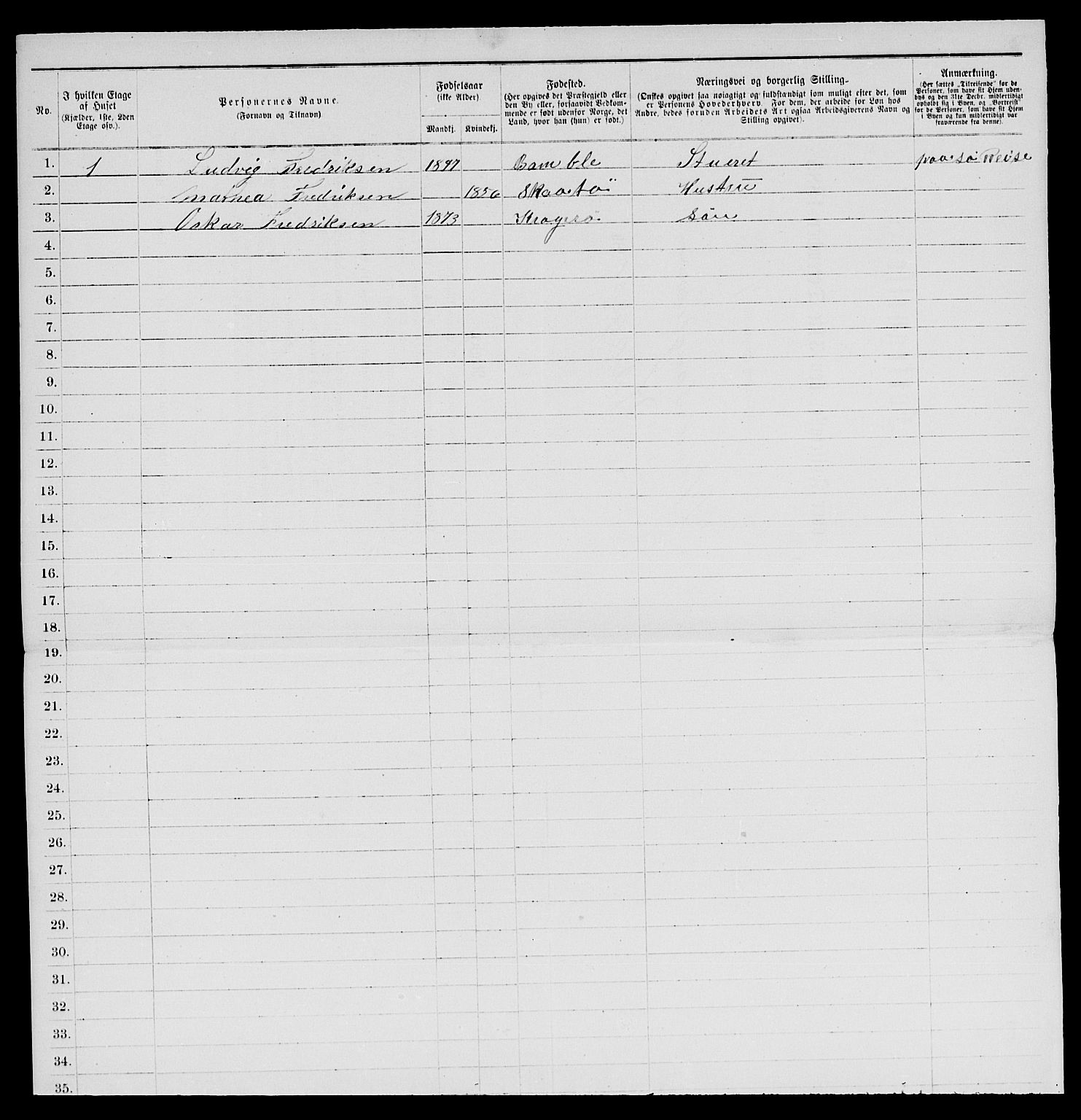 SAKO, 1885 census for 0801 Kragerø, 1885, p. 9