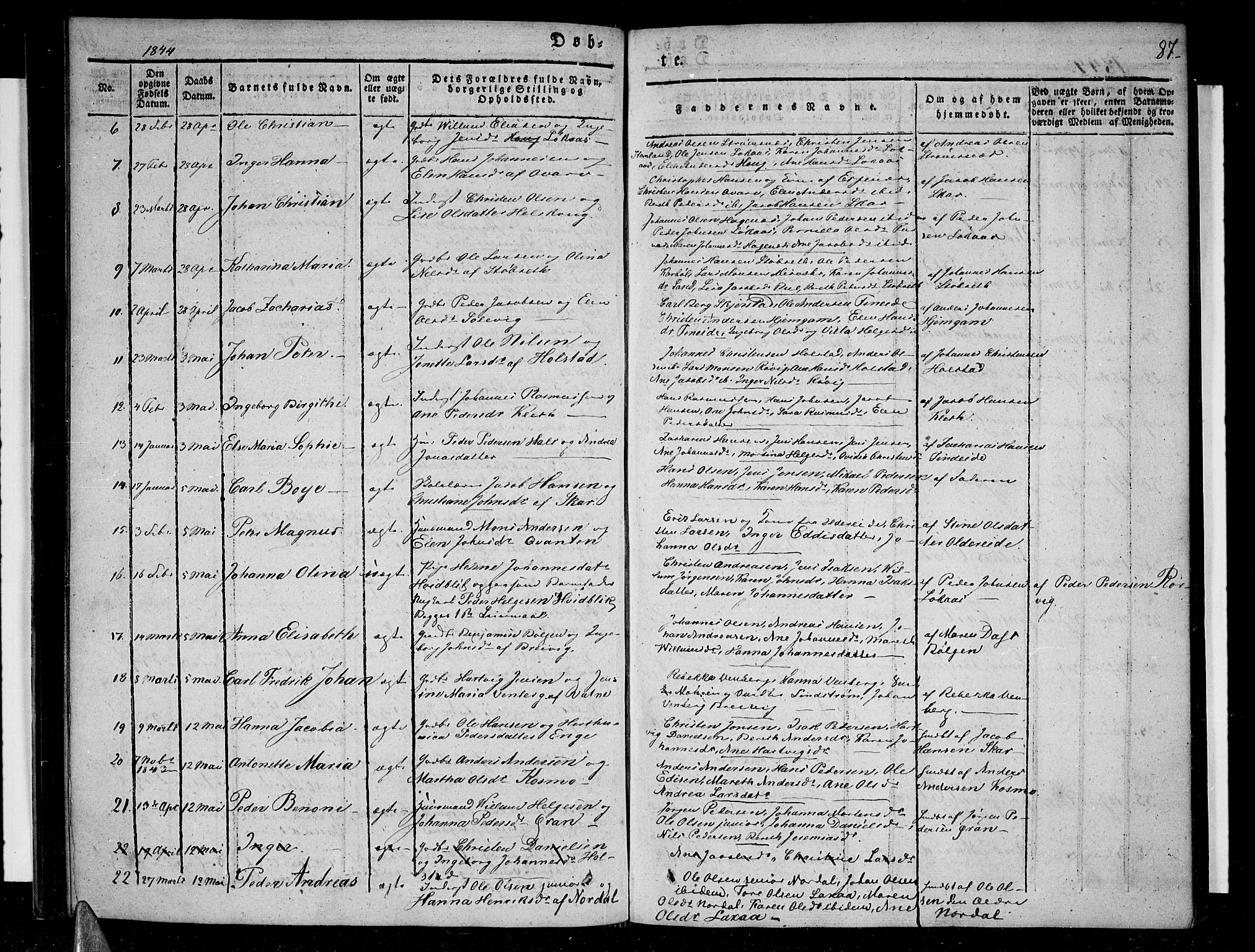 Ministerialprotokoller, klokkerbøker og fødselsregistre - Nordland, AV/SAT-A-1459/852/L0737: Parish register (official) no. 852A07, 1833-1849, p. 87