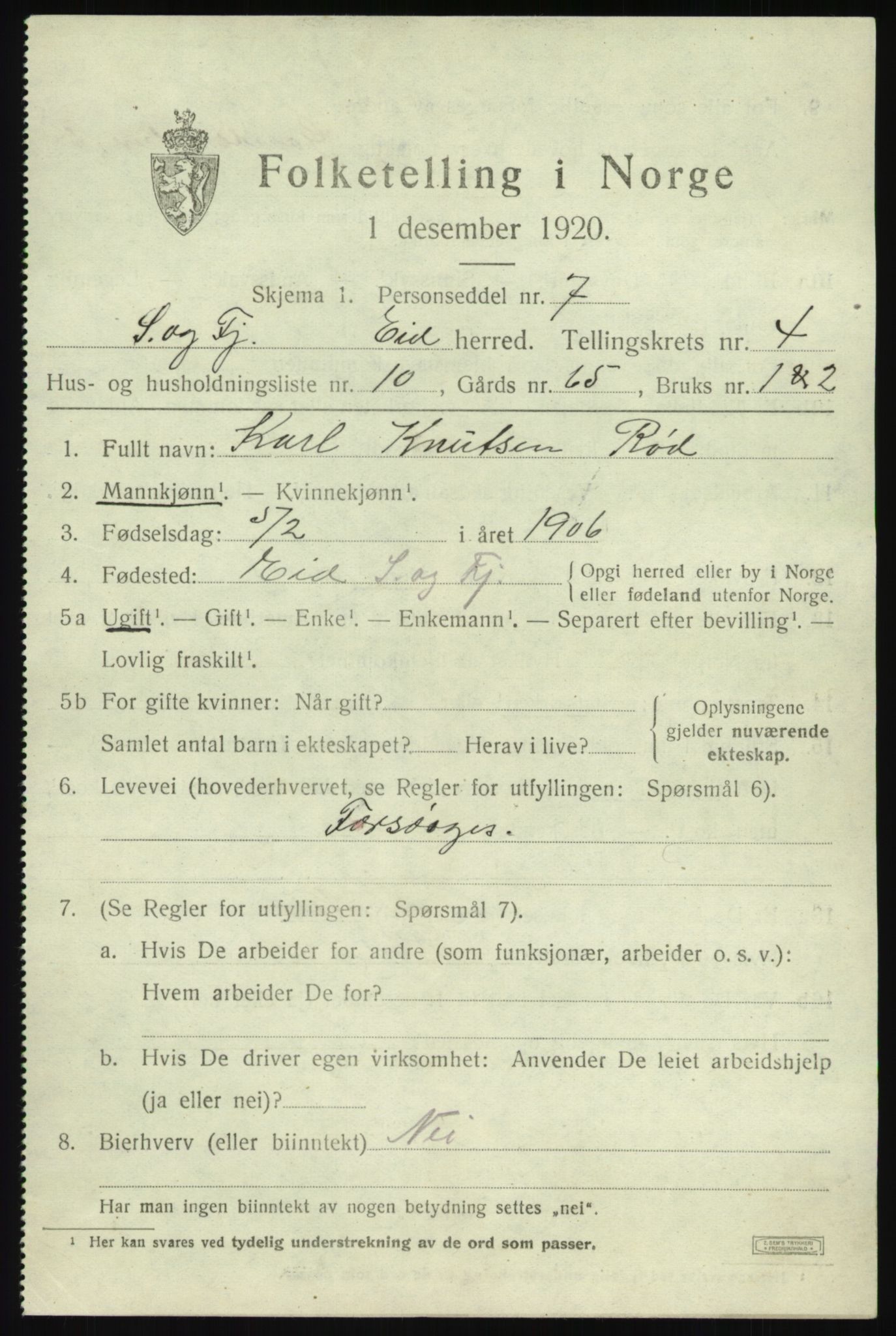 SAB, 1920 census for Eid, 1920, p. 2410