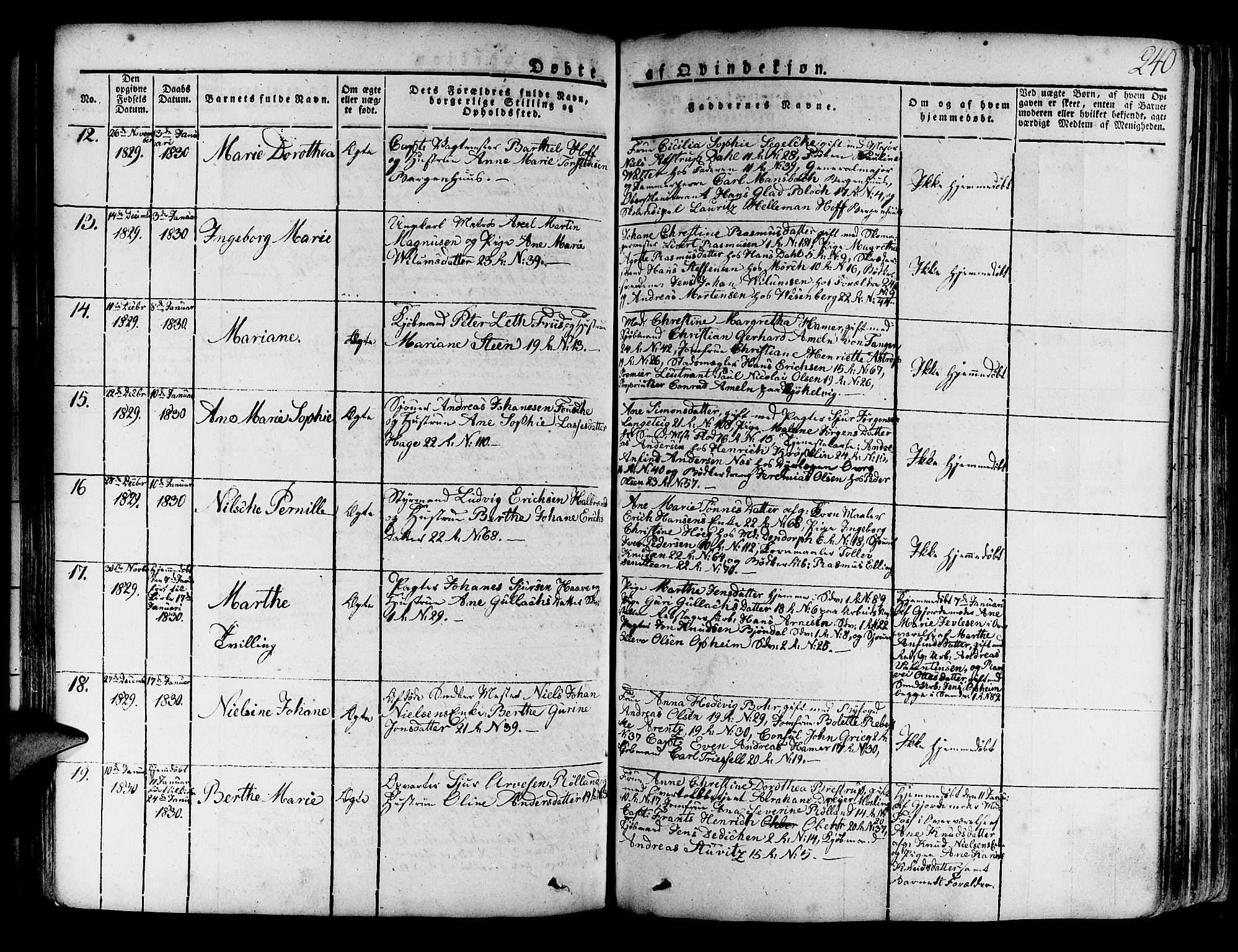 Korskirken sokneprestembete, SAB/A-76101/H/Haa/L0014: Parish register (official) no. A 14, 1823-1835, p. 240