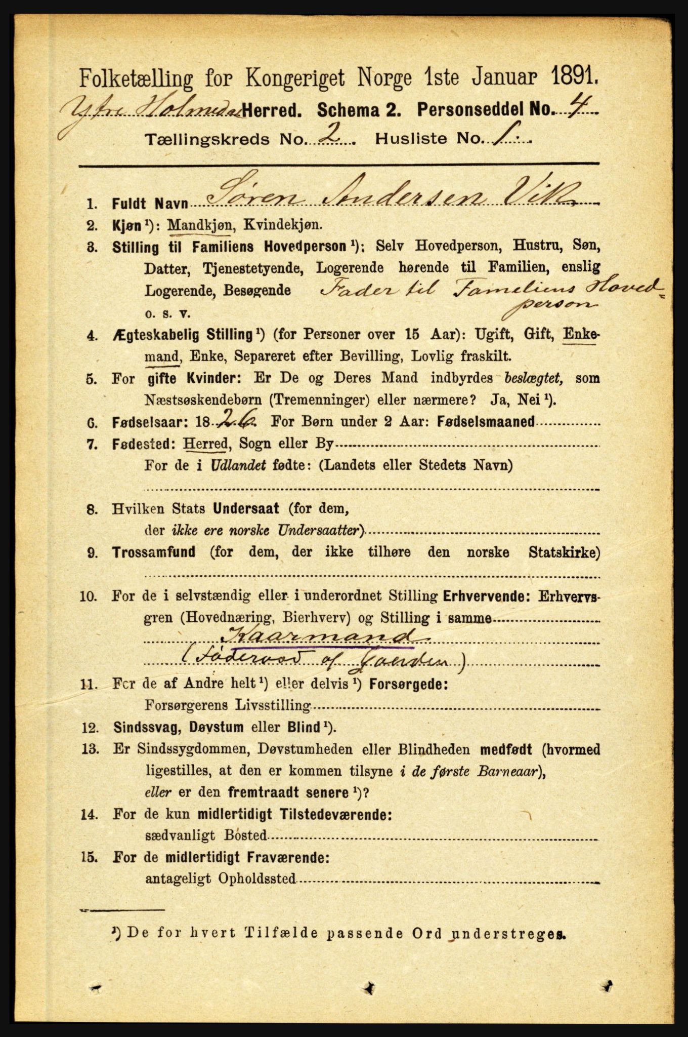 RA, 1891 census for 1429 Ytre Holmedal, 1891, p. 304