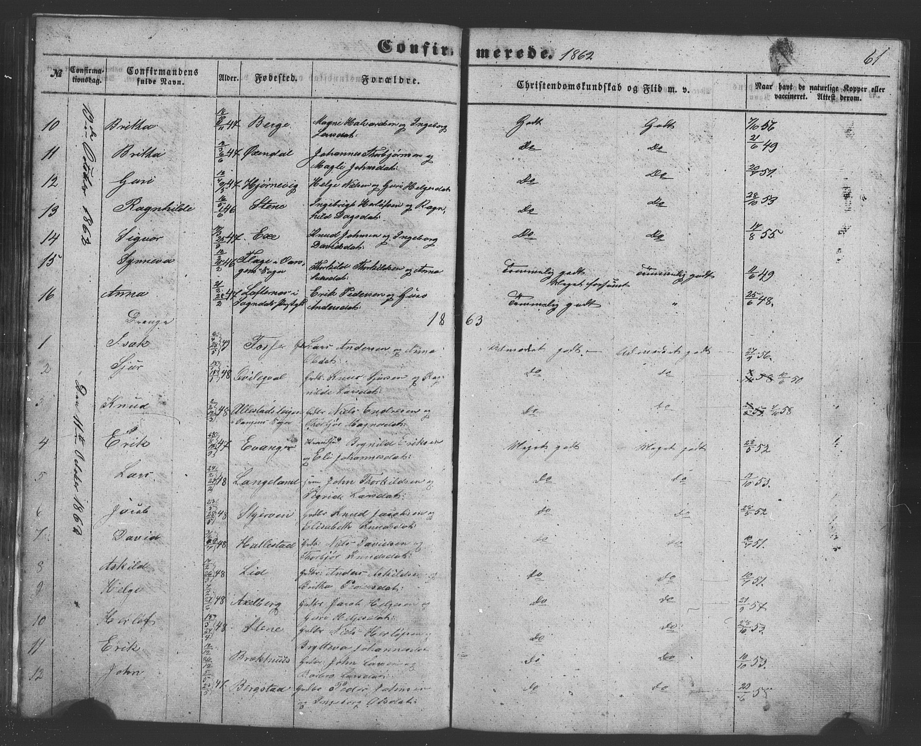 Evanger sokneprestembete, SAB/A-99924: Parish register (copy) no. A 1, 1855-1864, p. 61