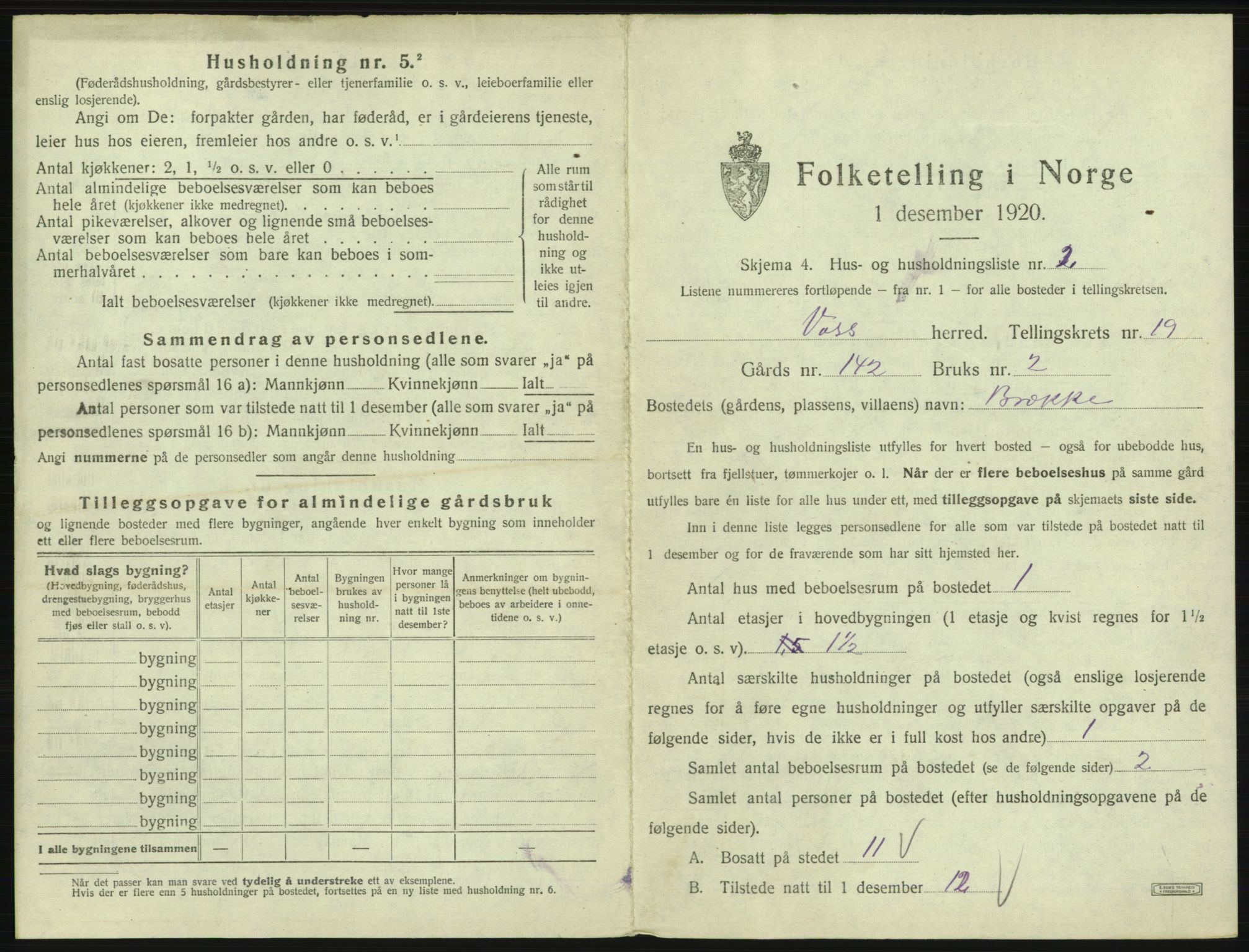 SAB, 1920 census for Voss, 1920, p. 1757