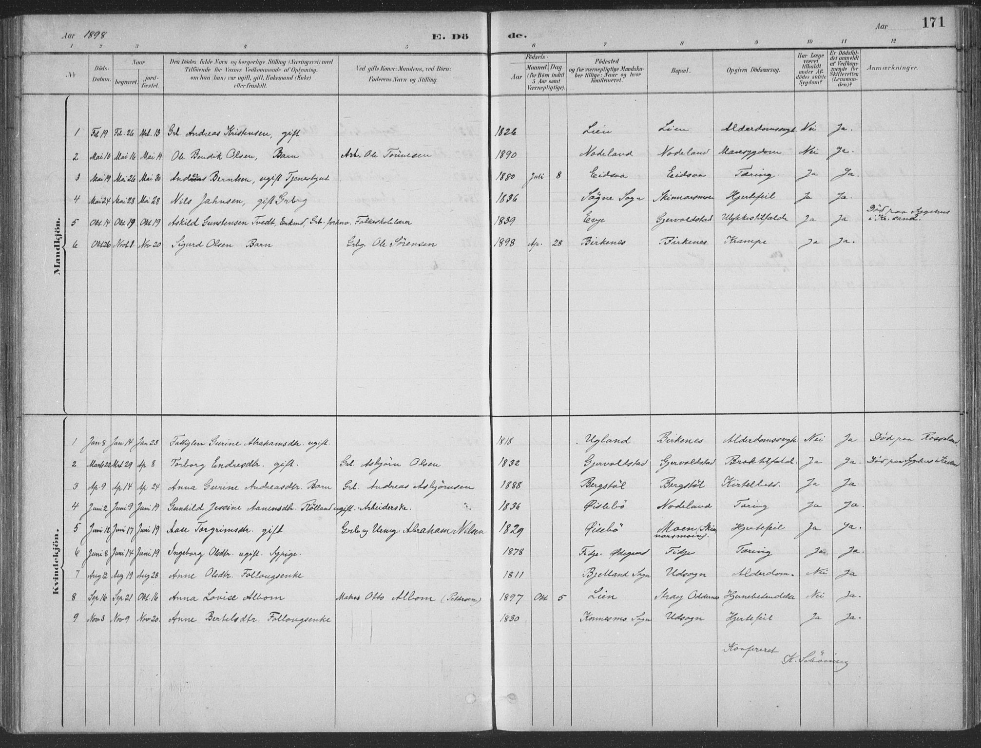 Søgne sokneprestkontor, SAK/1111-0037/F/Fa/Faa/L0003: Parish register (official) no. A 3, 1883-1910, p. 171