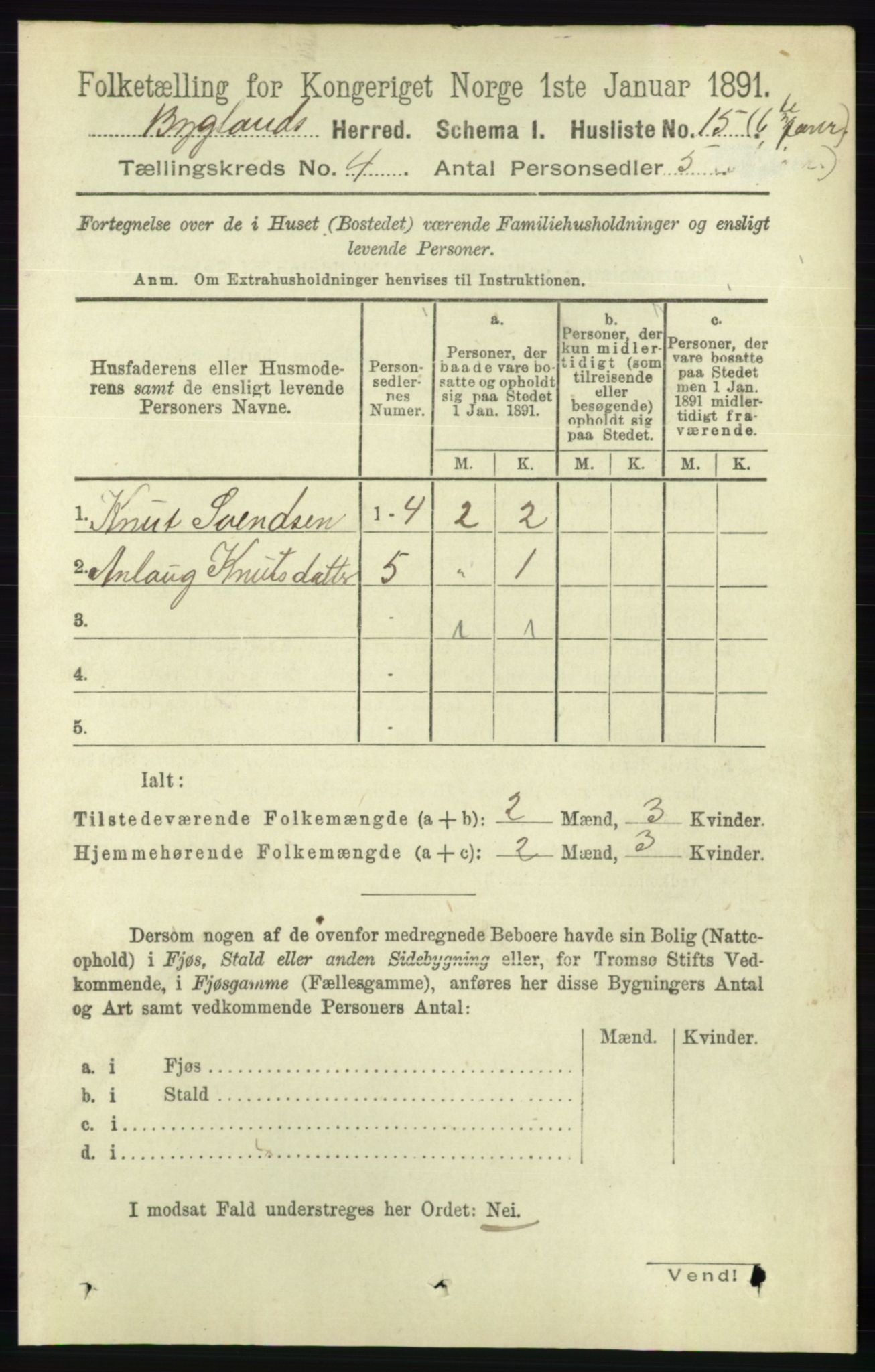 RA, 1891 census for 0938 Bygland, 1891, p. 843