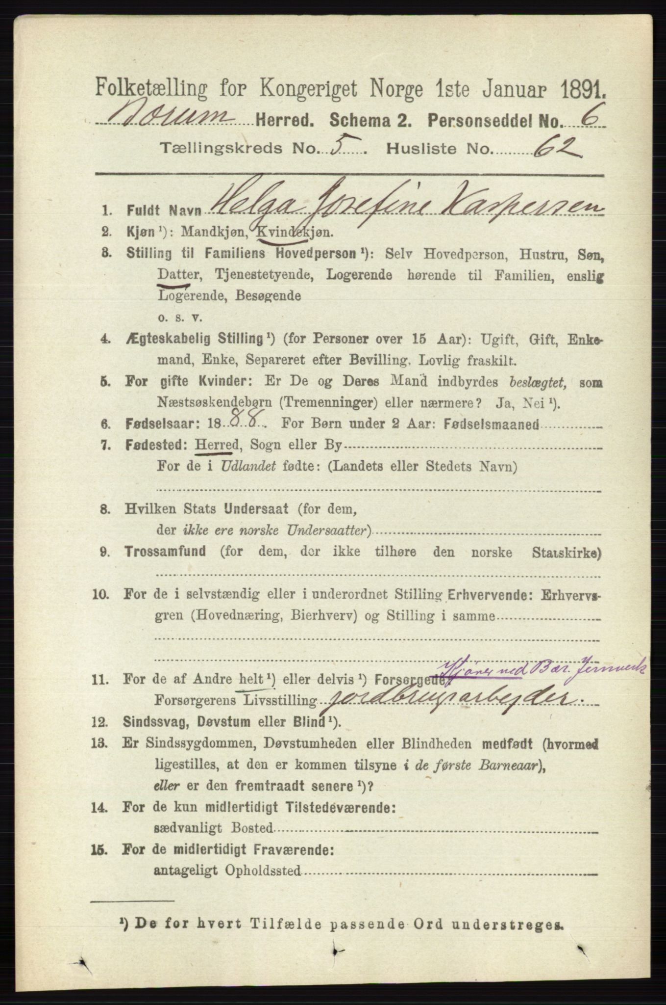 RA, 1891 census for 0219 Bærum, 1891, p. 3410