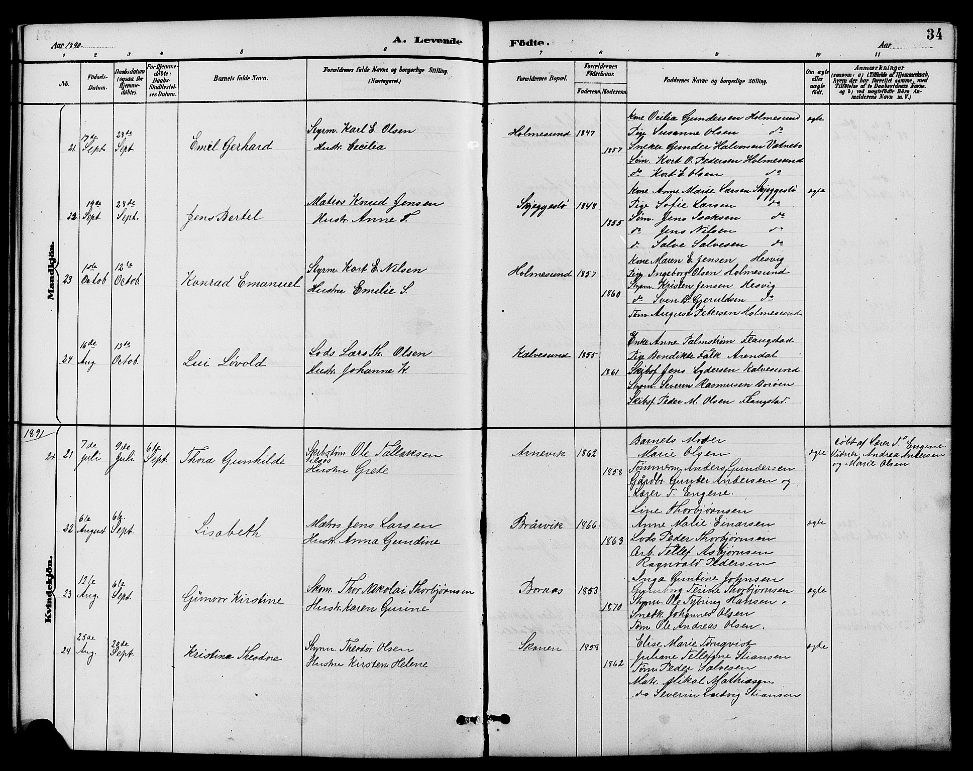 Dypvåg sokneprestkontor, SAK/1111-0007/F/Fb/Fbb/L0004: Parish register (copy) no. B 4, 1887-1905, p. 34