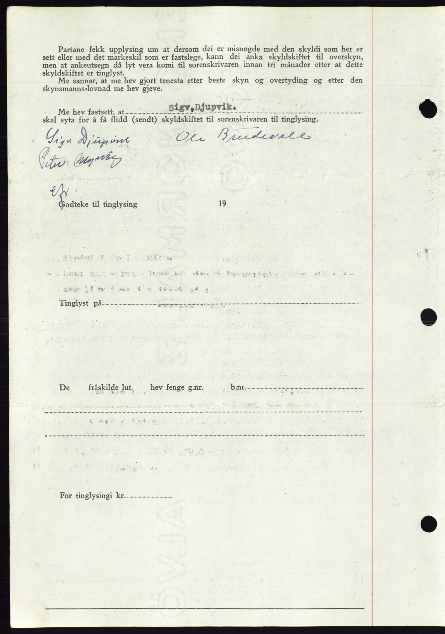 Søre Sunnmøre sorenskriveri, AV/SAT-A-4122/1/2/2C/L0078: Mortgage book no. 4A, 1946-1946, Diary no: : 664/1946