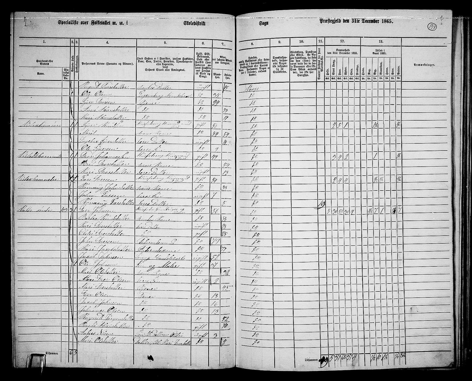 RA, 1865 census for Vågå, 1865, p. 124