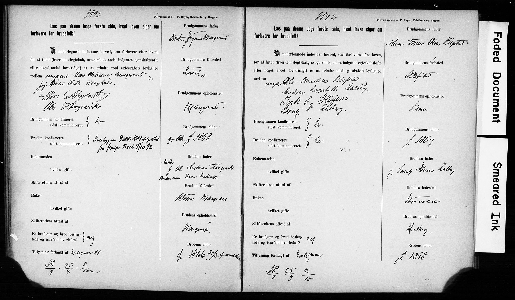 Hurum kirkebøker, AV/SAKO-A-229/H/Hb/L0001: Best man's statements no. 1, 1890-1899