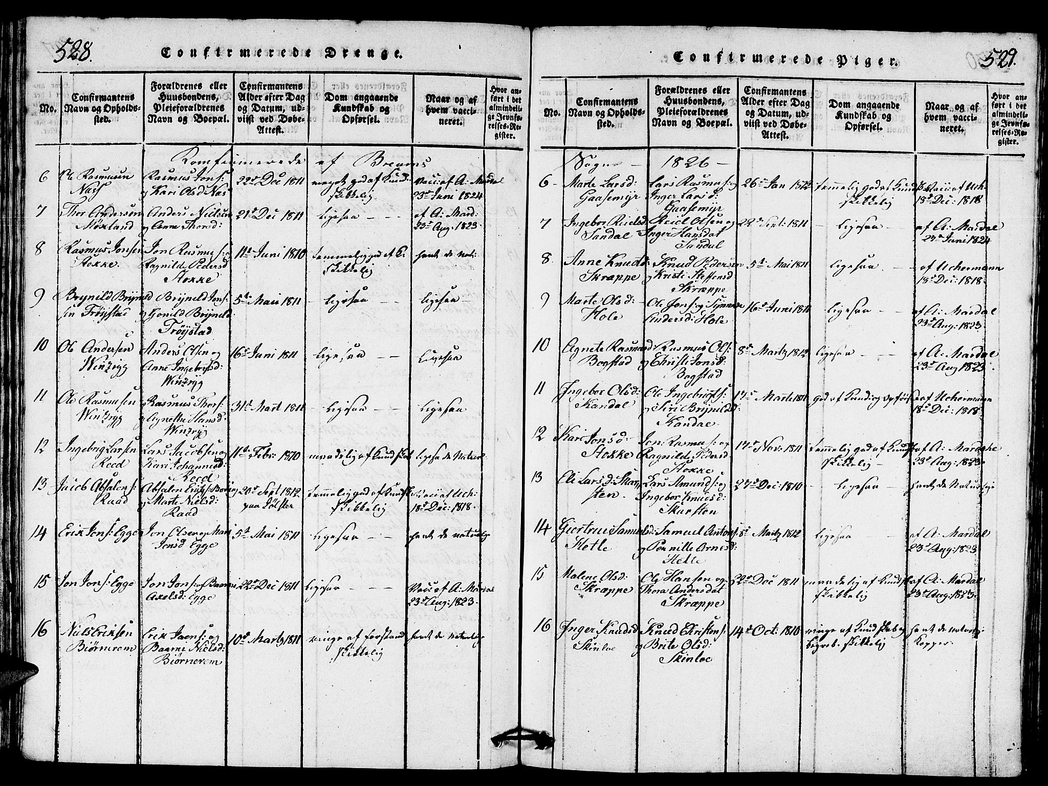 Gloppen sokneprestembete, AV/SAB-A-80101/H/Hab/Haba/L0001: Parish register (copy) no. A 1, 1816-1827, p. 528-529